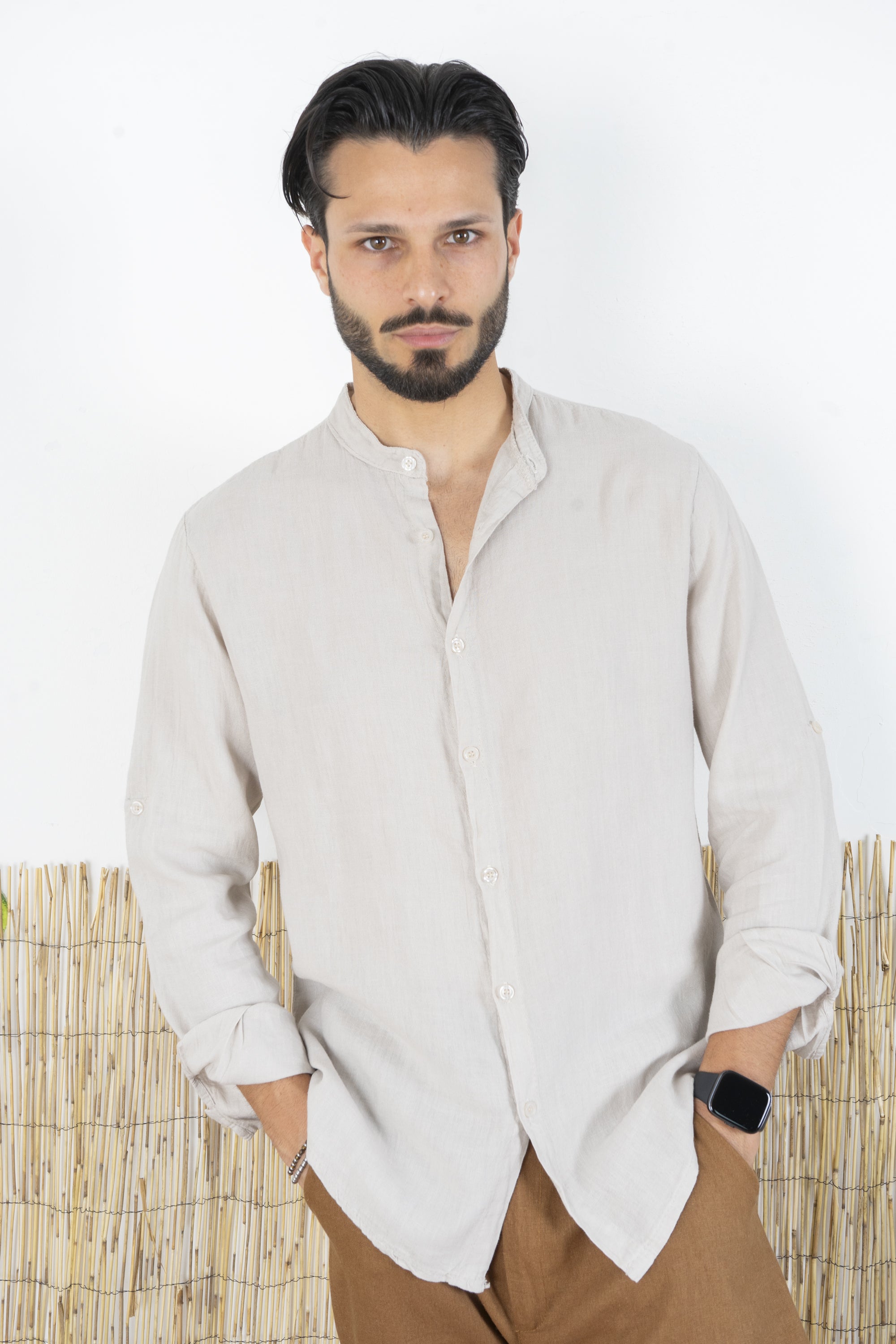 Camicia Uomo Lino Maniche Lunghe Tinta Unita Art. Cm87