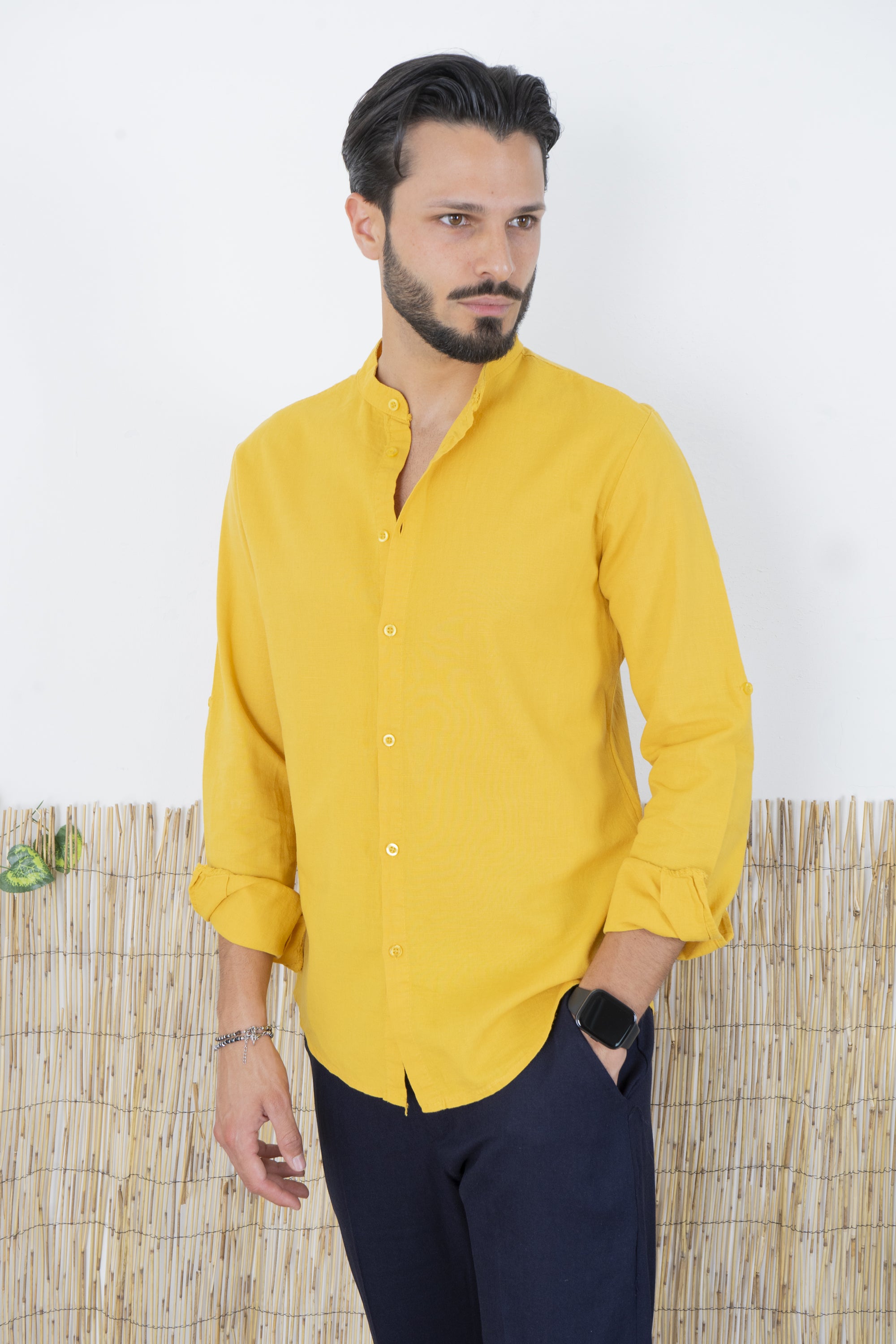 Camicia Uomo Lino Maniche Lunghe Tinta Unita Art. Cm87