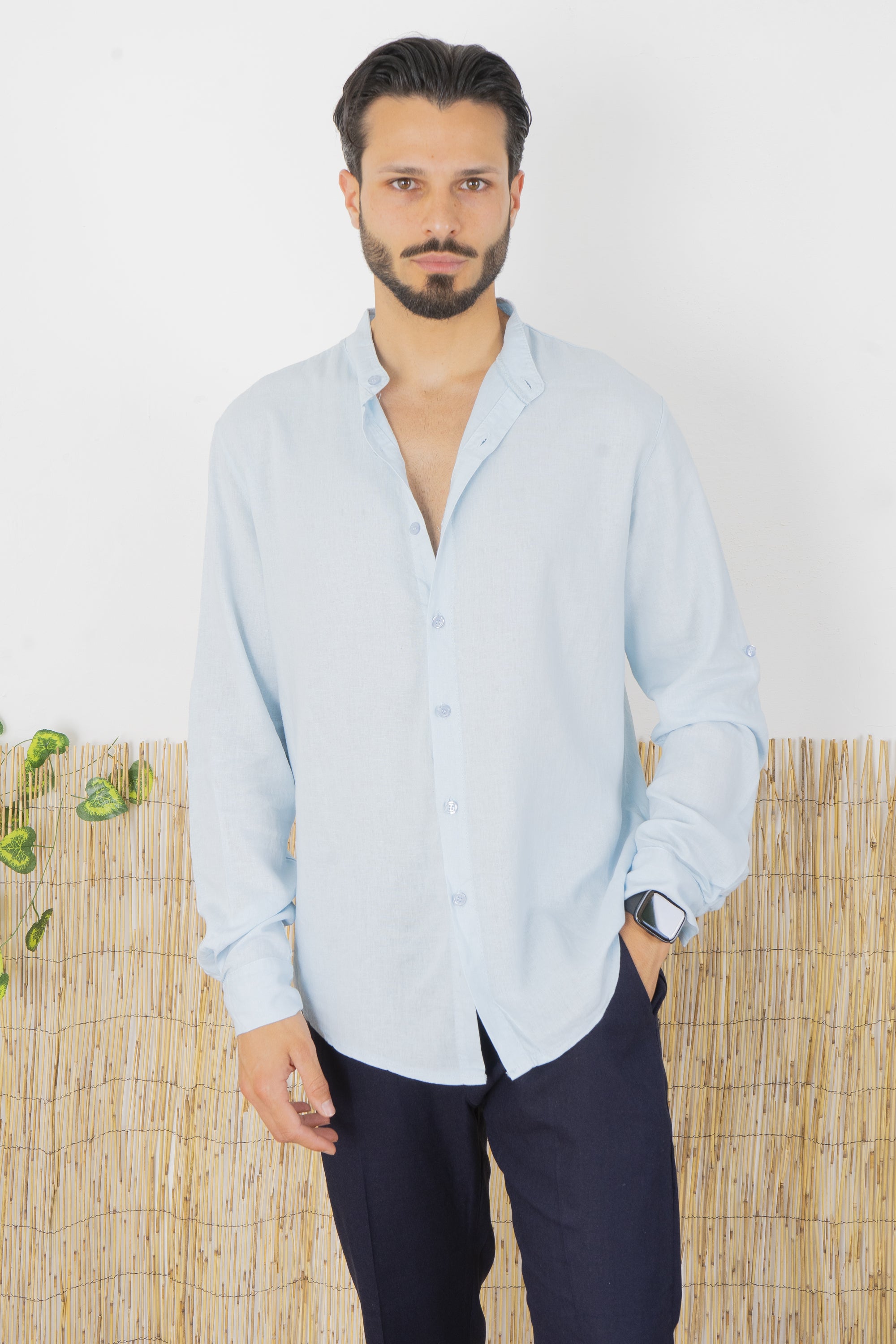 Camicia Uomo Lino Maniche Lunghe Tinta Unita Art. Cm87