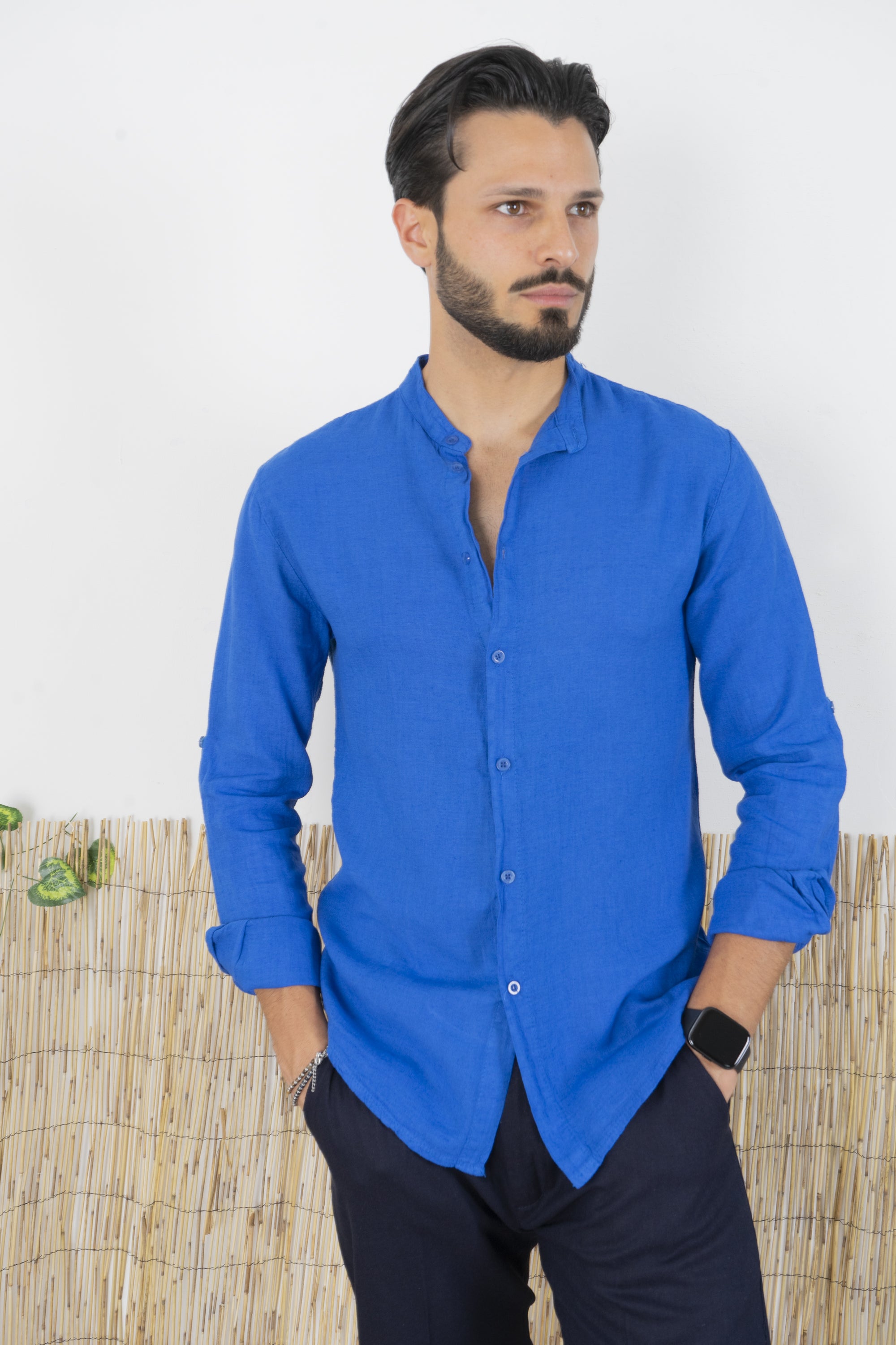 Camicia Uomo Lino Maniche Lunghe Tinta Unita Art. Cm87