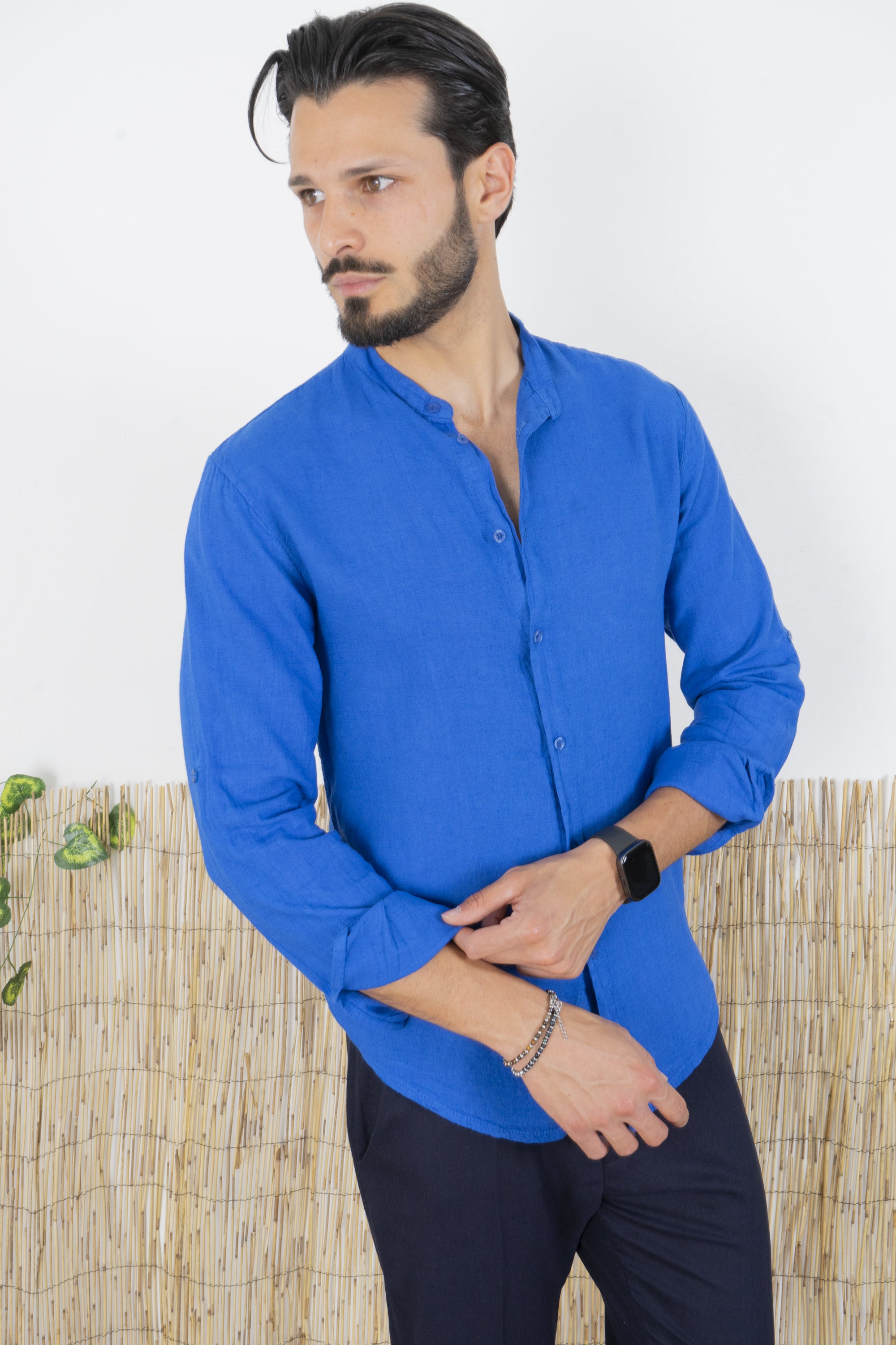 Camicia Uomo Lino Maniche Lunghe Tinta Unita Art. Cm87