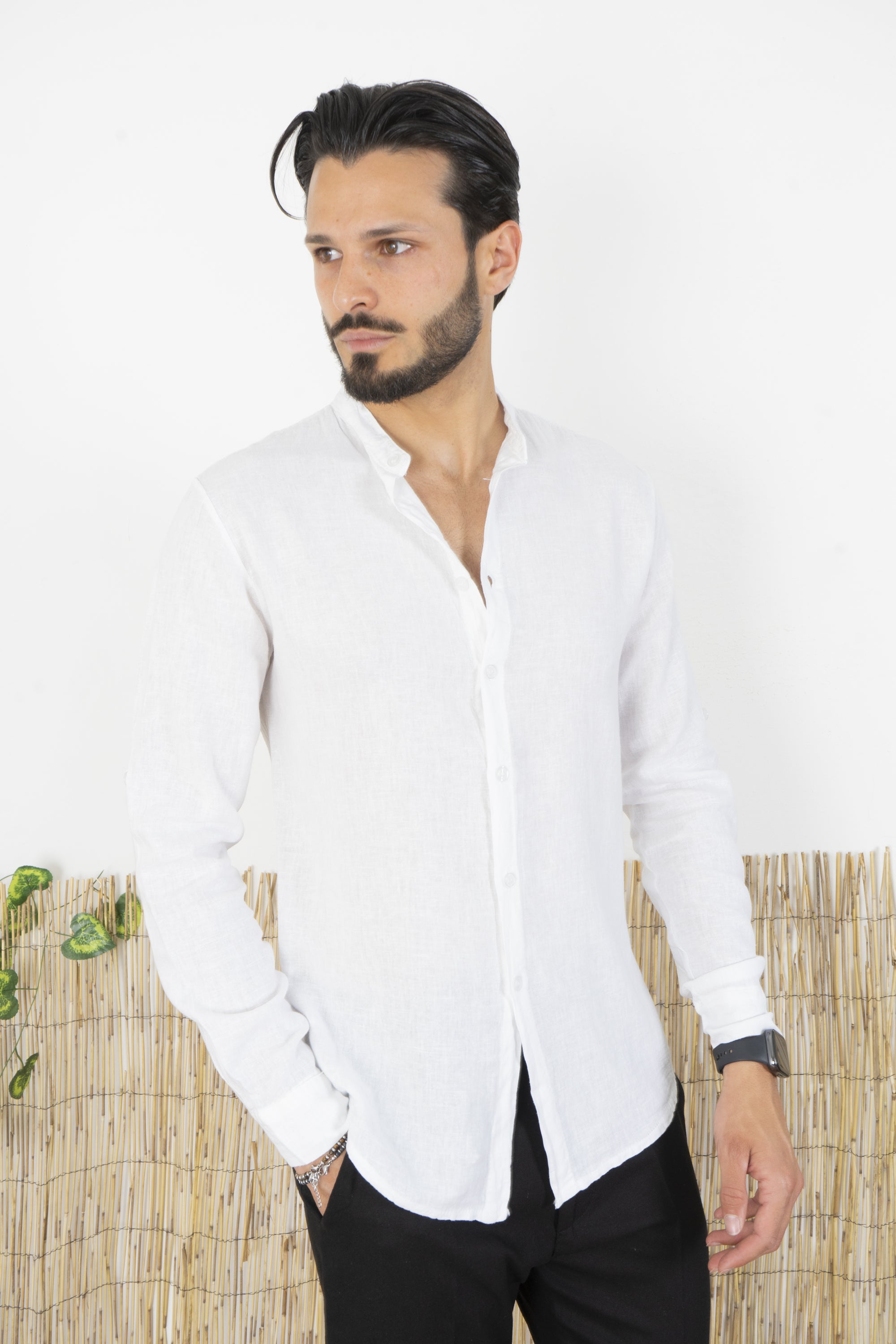 Camicia Uomo Lino Maniche Lunghe Tinta Unita Art. Cm87