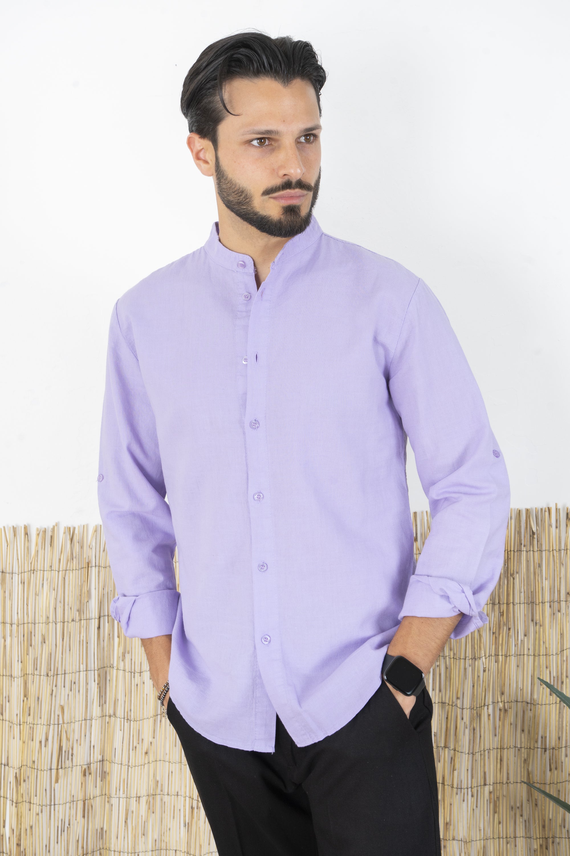 Camicia Uomo Lino Maniche Lunghe Tinta Unita Art. Cm87