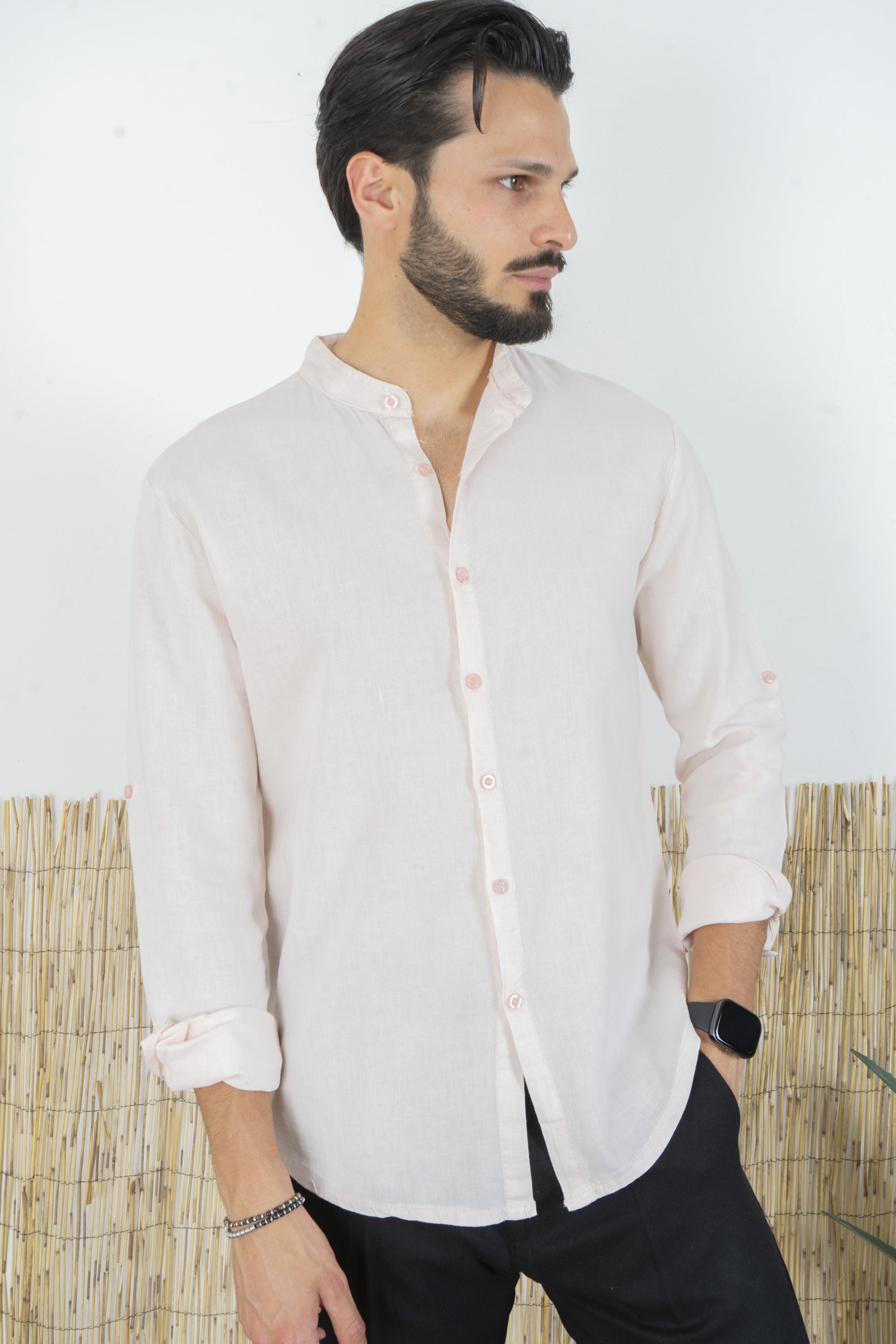 Camicia Uomo Lino Maniche Lunghe Tinta Unita Art. Cm87