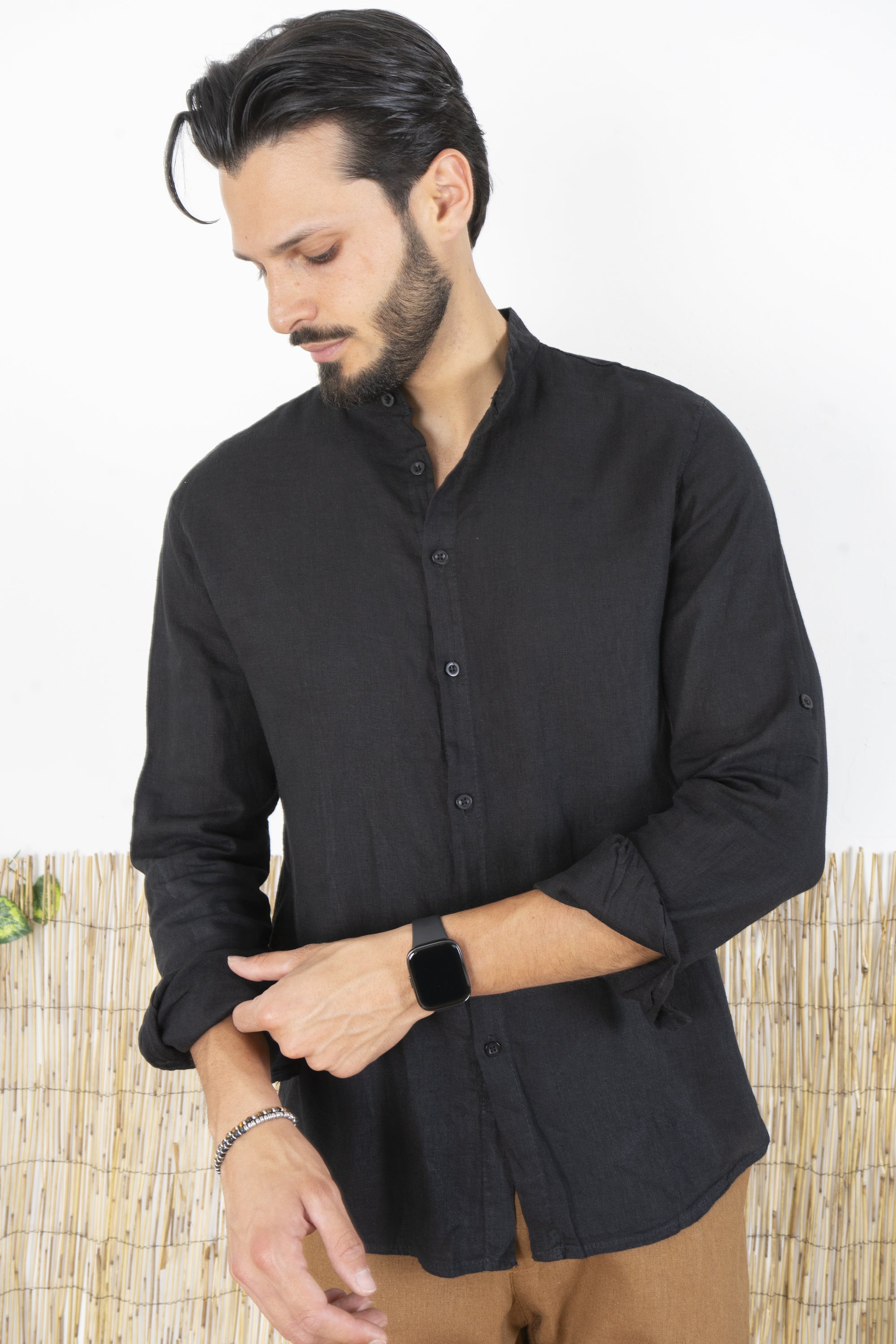 Camicia Uomo Lino Maniche Lunghe Tinta Unita Art. Cm87