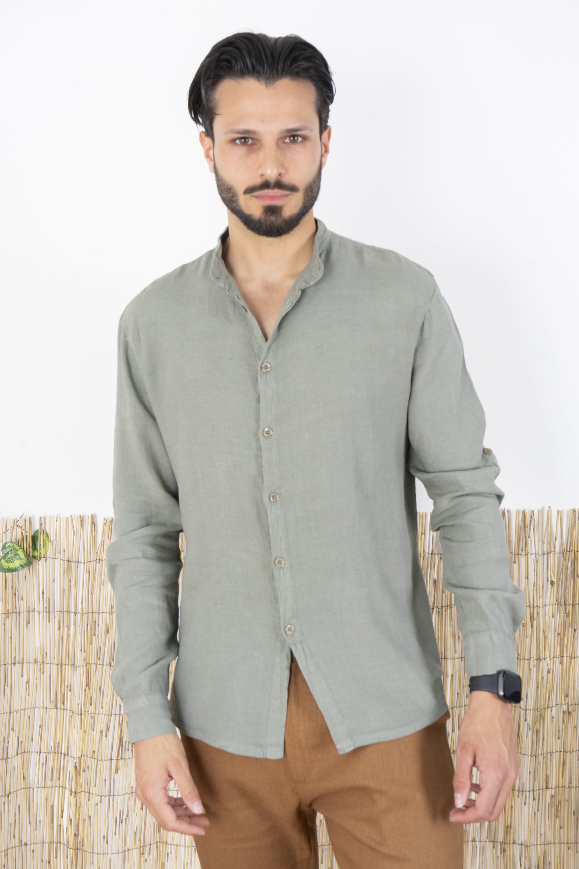 Camicia Uomo Lino Maniche Lunghe Tinta Unita Art. Cm87