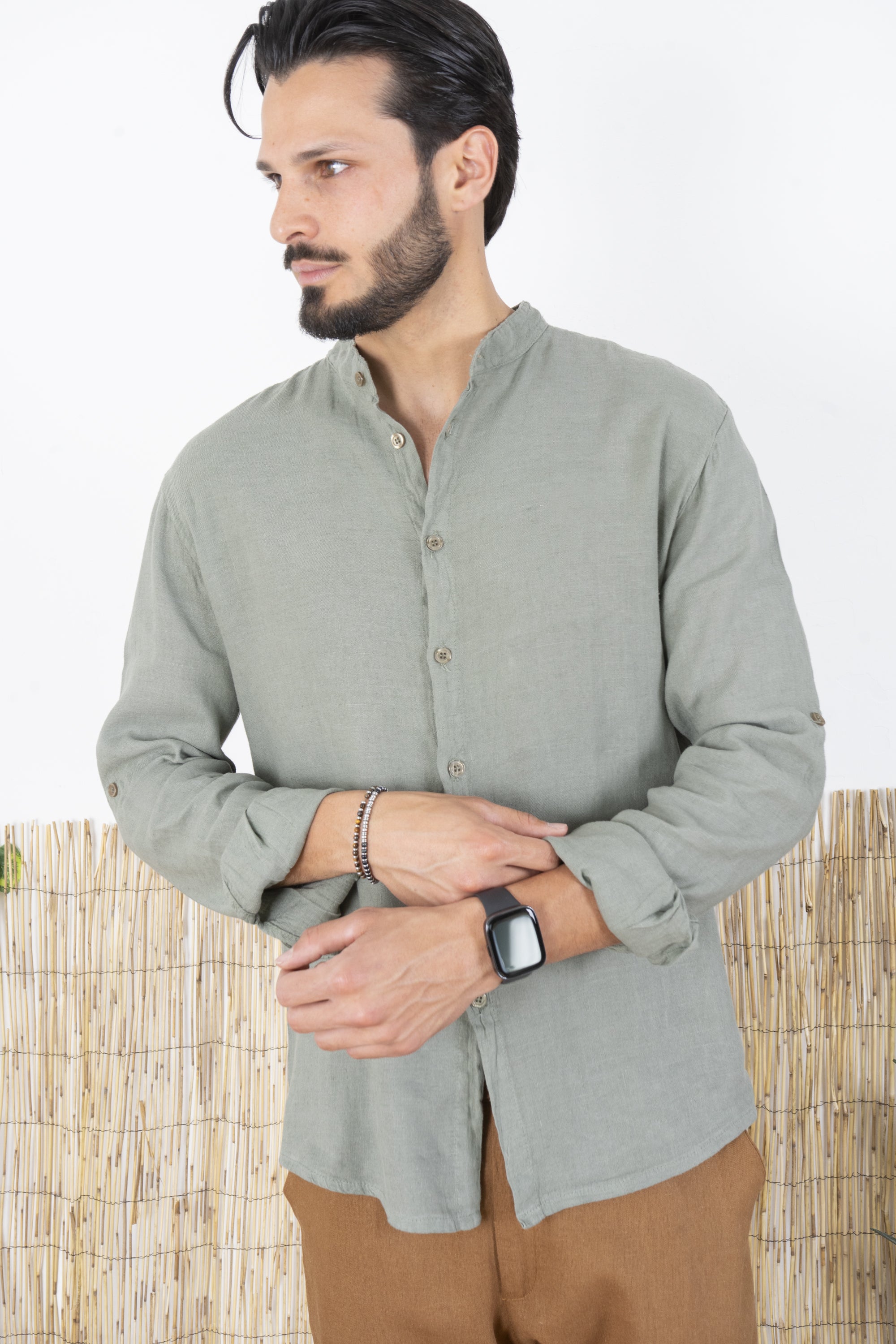 Camicia Uomo Lino Maniche Lunghe Tinta Unita Art. Cm87