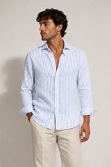 Camicia Uomo In Lino Fantasia a Righe Art. Cm230