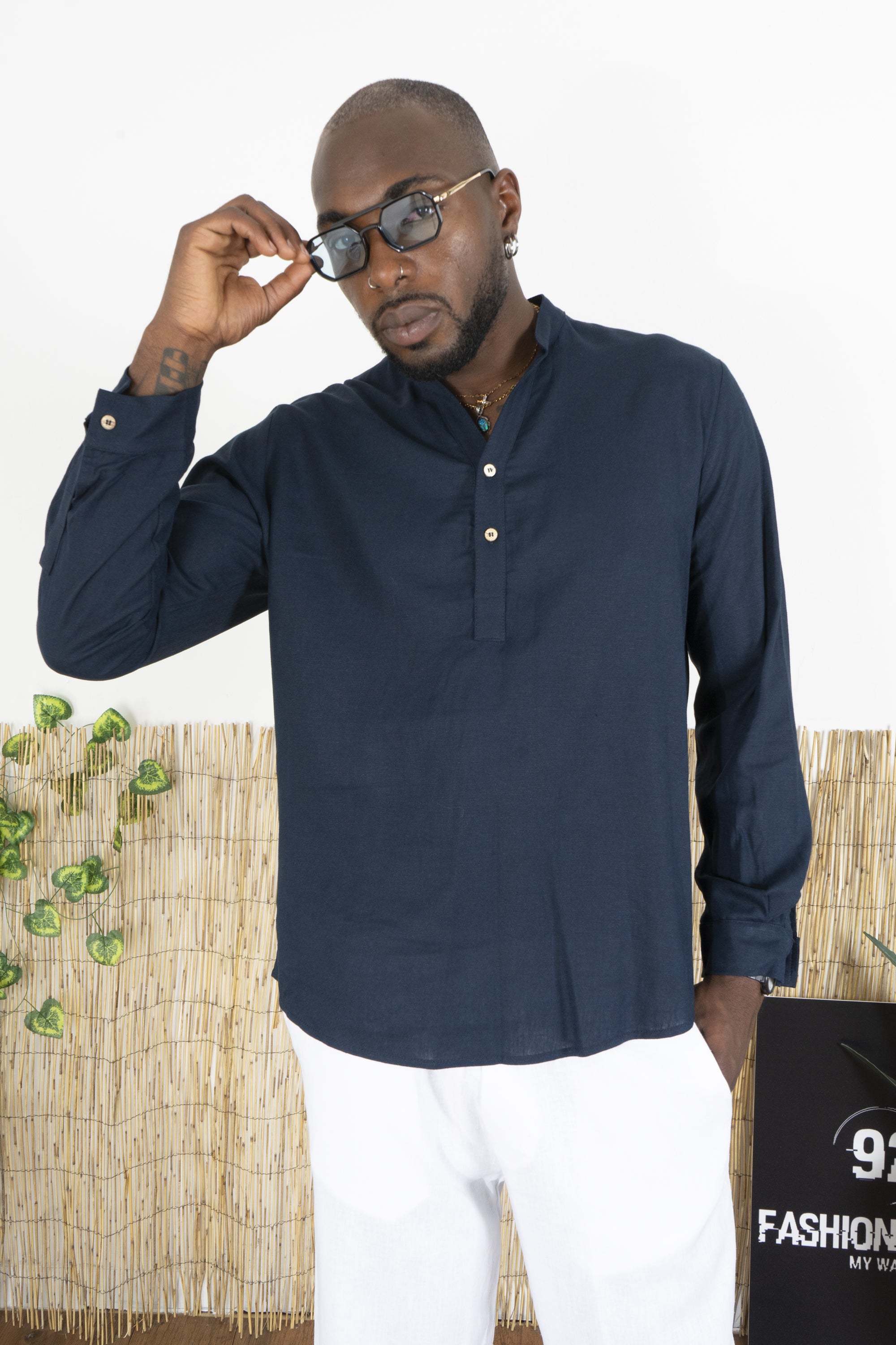 Camicia Uomo Casacca In Lino Con Bottoni A metà busto Art. Cm195