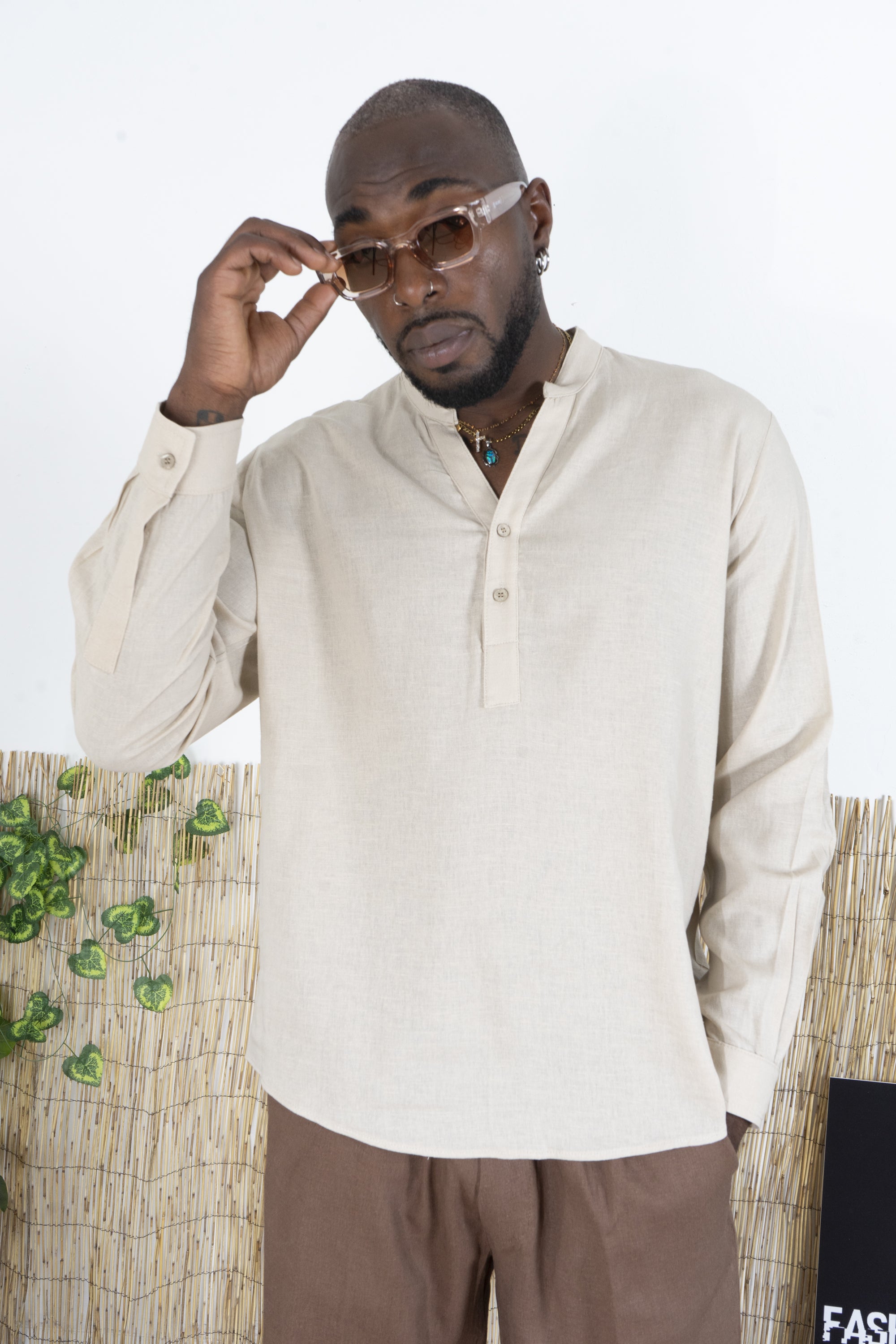 Camicia Uomo Casacca In Lino Con Bottoni A metà busto Art. Cm195