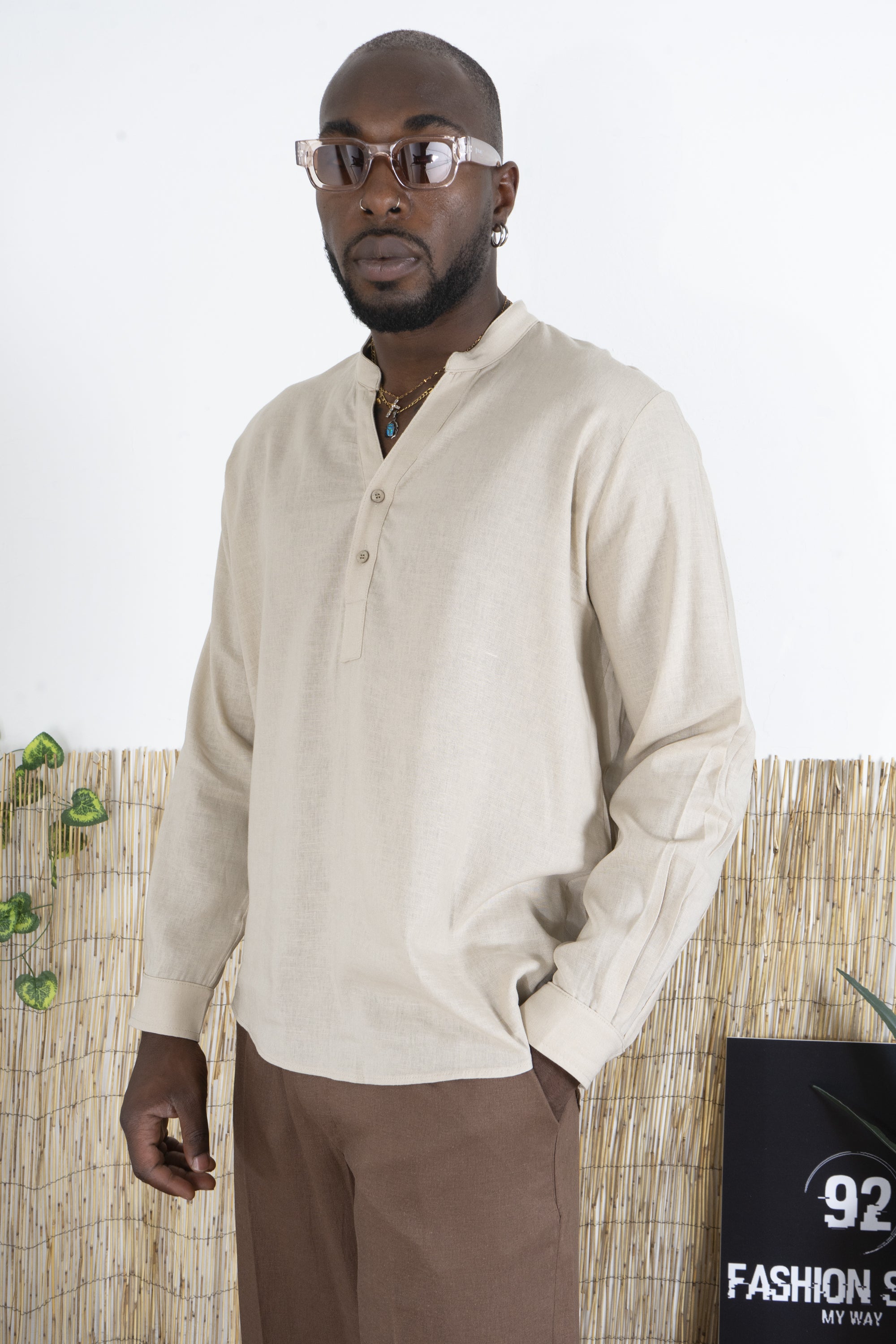 Camicia Uomo Casacca In Lino Con Bottoni A metà busto Art. Cm195