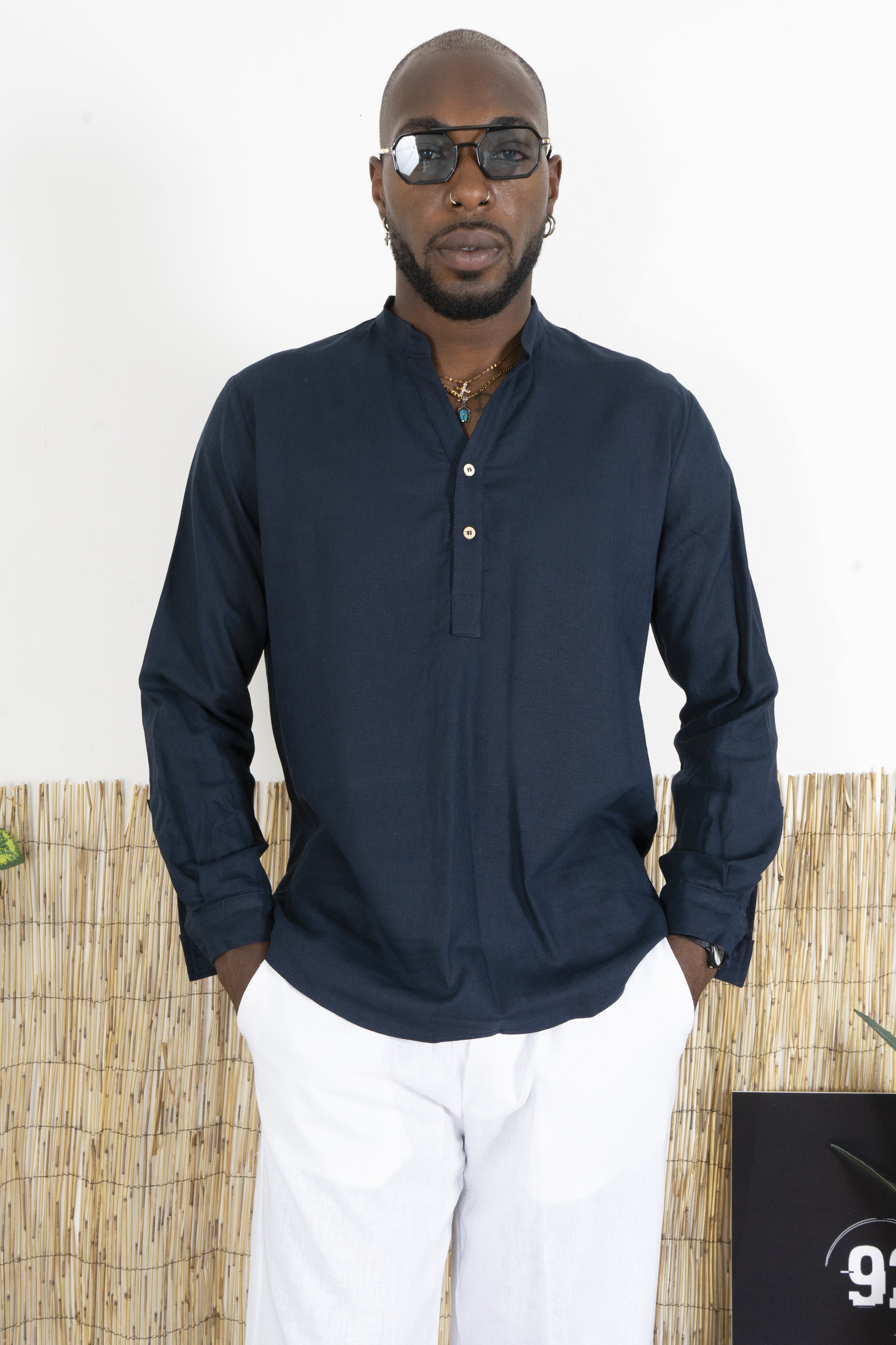 Camicia Uomo Casacca In Lino Con Bottoni A metà busto Art. Cm195