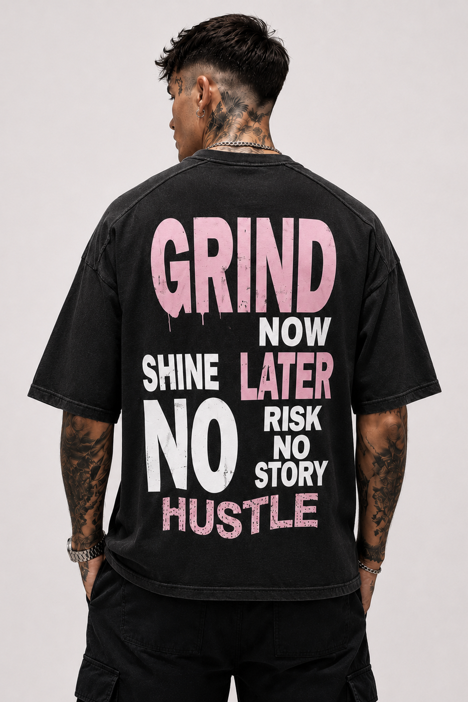 T-shirt ''Grind Now'' Over Con stampa e strass Art. Ts301