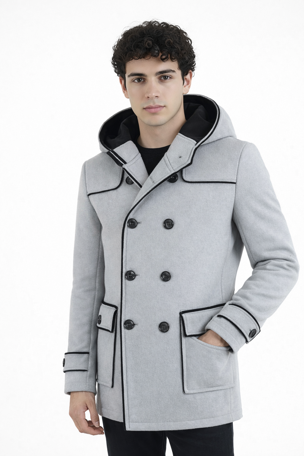 Cappotto Uomo Giacca Con Cappuccio Doppio Petto Con Tasche Laterali Art. Cp16