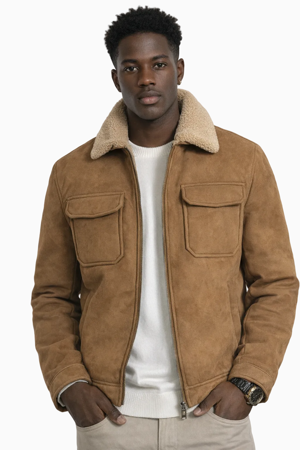 Giubbotto Giacca Scamosciata Con Pelliccia Sintetica e tasconi Art. Gb145