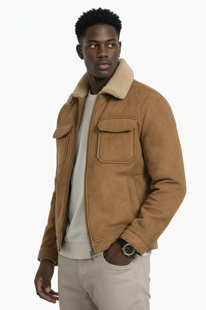 Giubbotto Giacca Scamosciata Con Pelliccia Sintetica e tasconi Art. Gb145