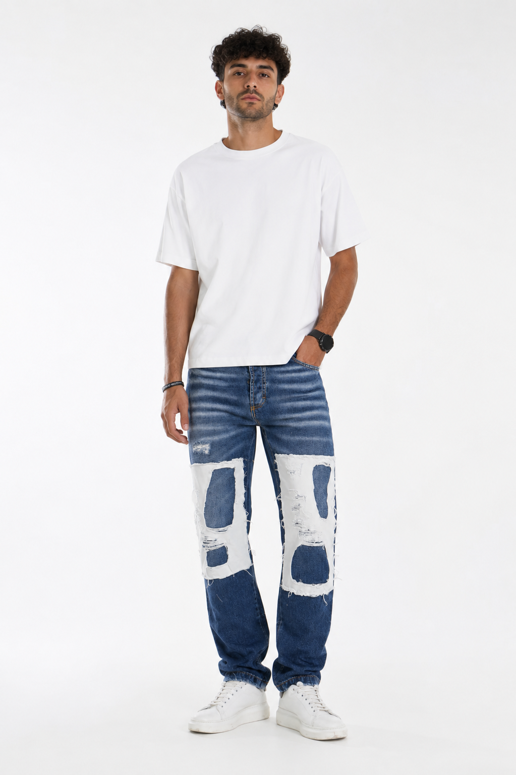 Jeans Uomo Con Abrasioni e Toppe bottoni alla caviglia Art. JS399