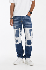 Jeans Uomo Con Abrasioni e Toppe bottoni alla caviglia Art. JS399