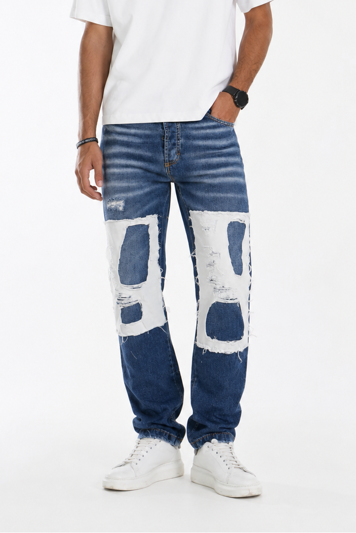 Jeans Uomo Con Abrasioni e Toppe bottoni alla caviglia Art. JS399