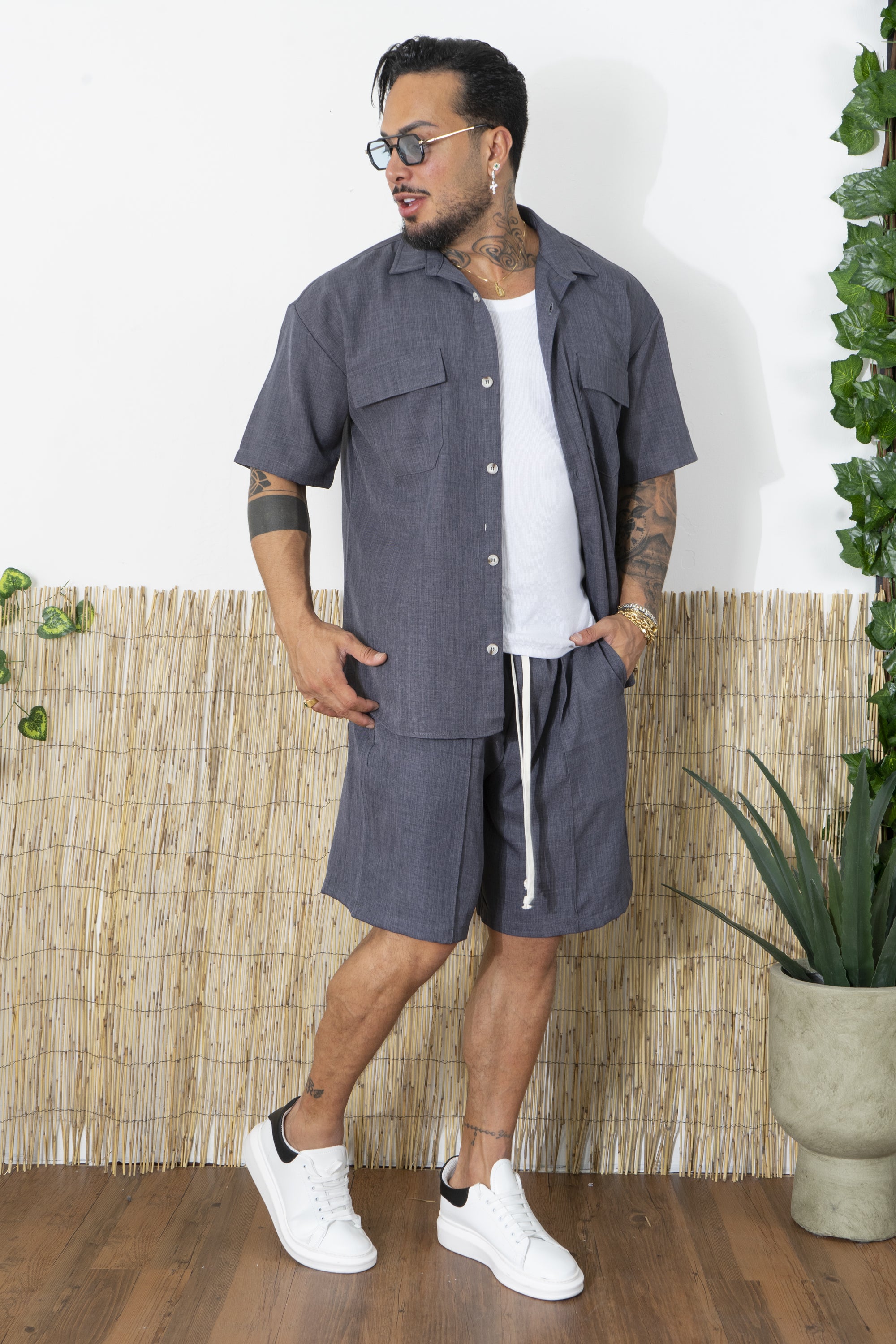 Completo Uomo Camicia e Shorts in Tessuto Fresco Art. Cd105