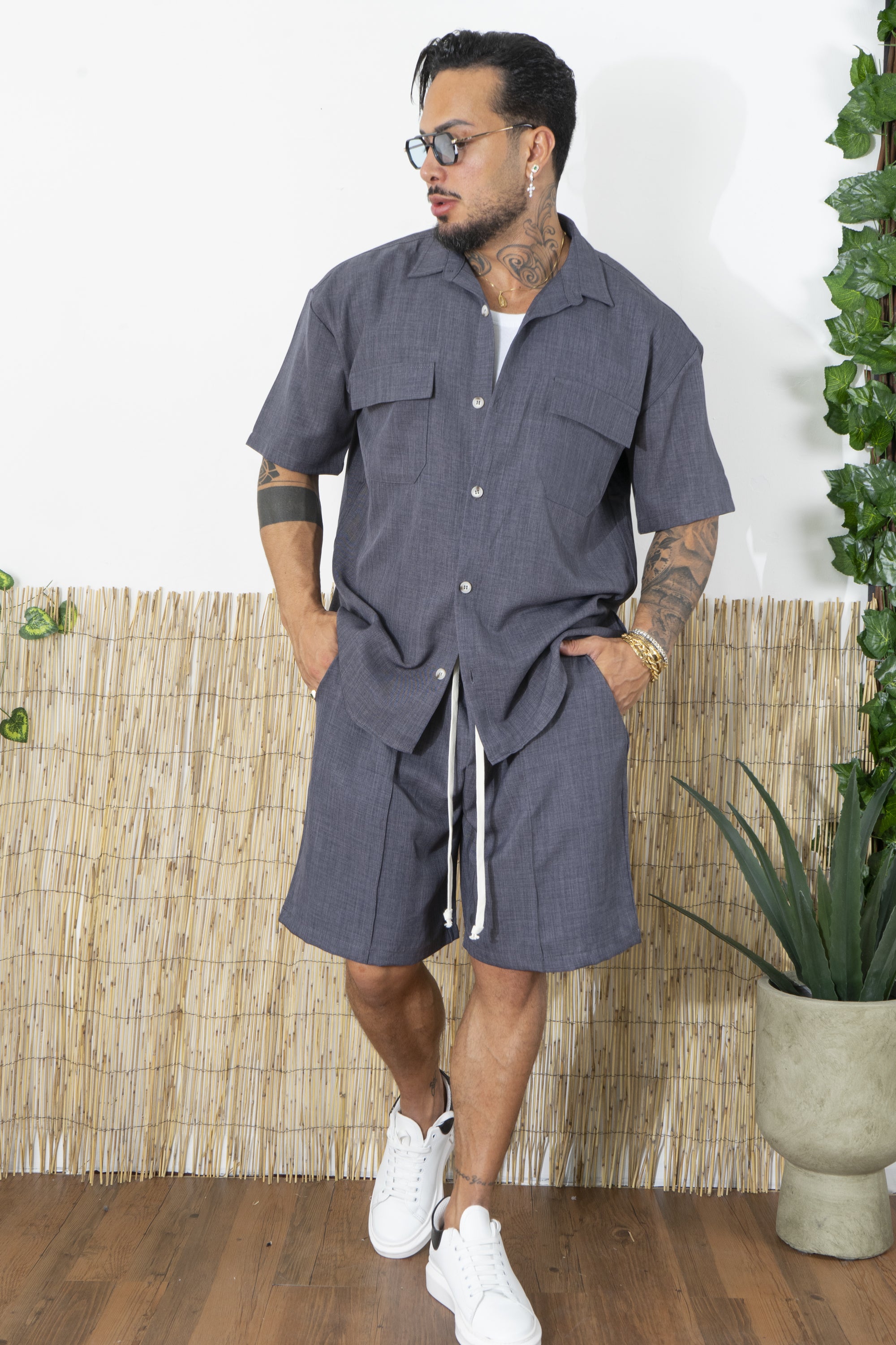 Completo Uomo Camicia e Shorts in Tessuto Fresco Art. Cd105