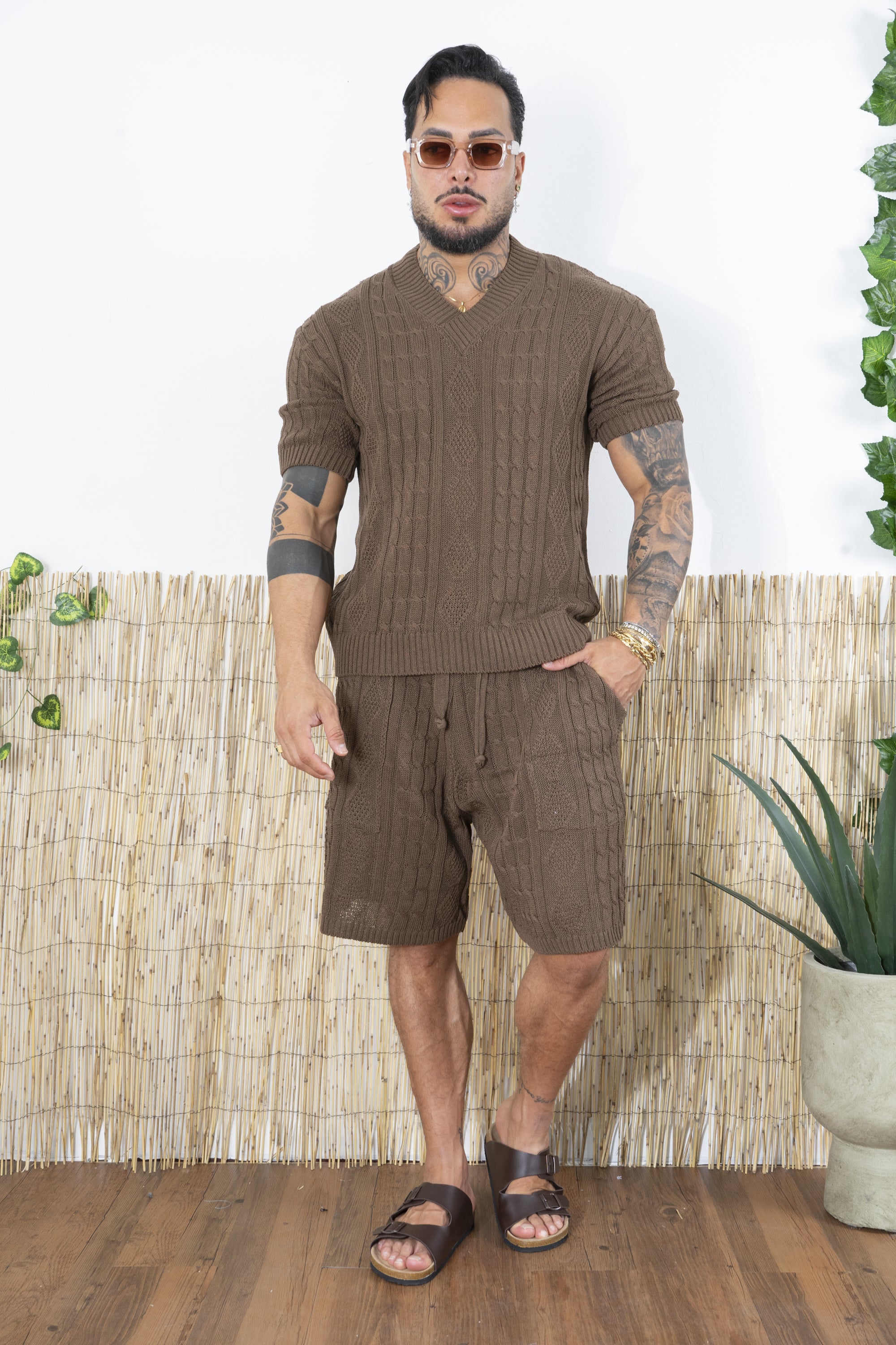Completo Uomo in Maglia Treccia Scollo a V Art. Cd103