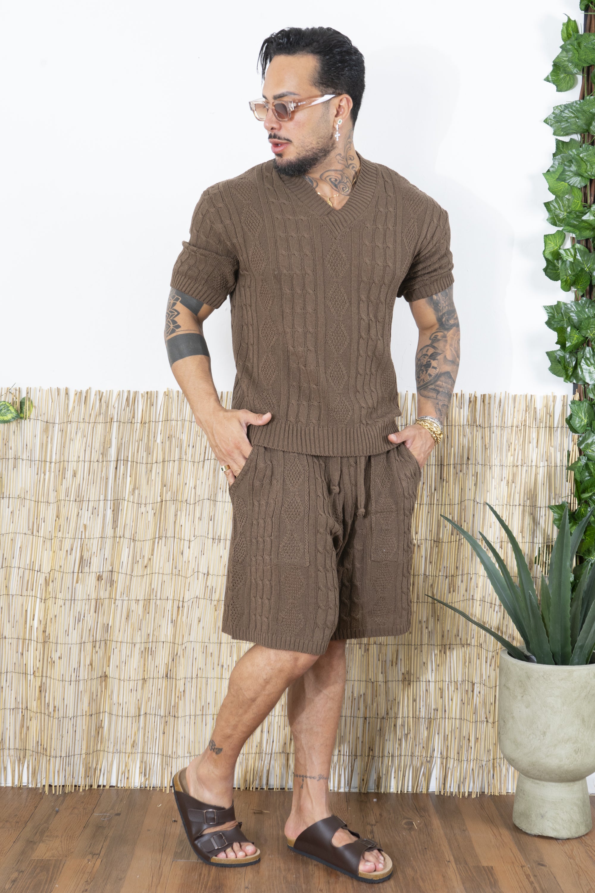 Completo Uomo in Maglia Treccia Scollo a V Art. Cd103