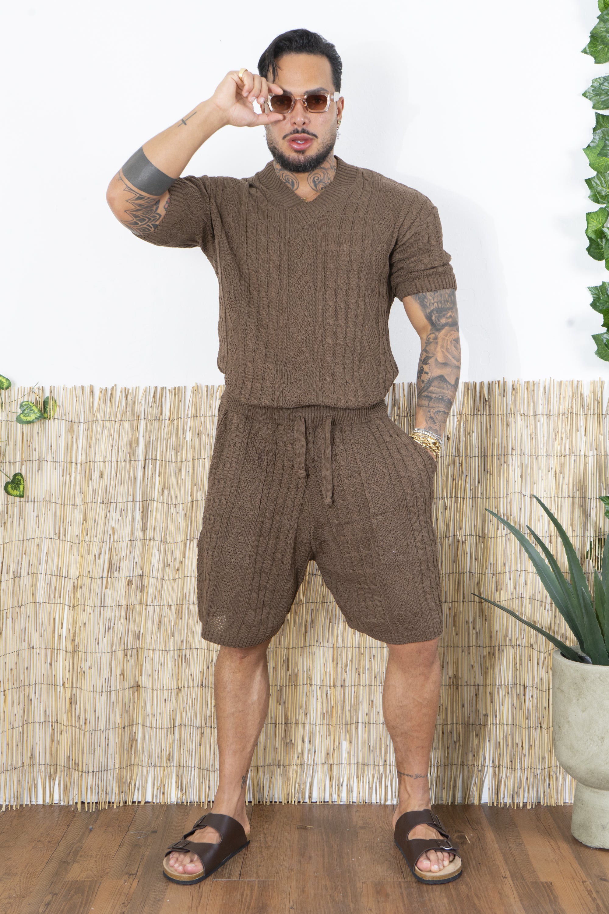Completo Uomo in Maglia Treccia Scollo a V Art. Cd103