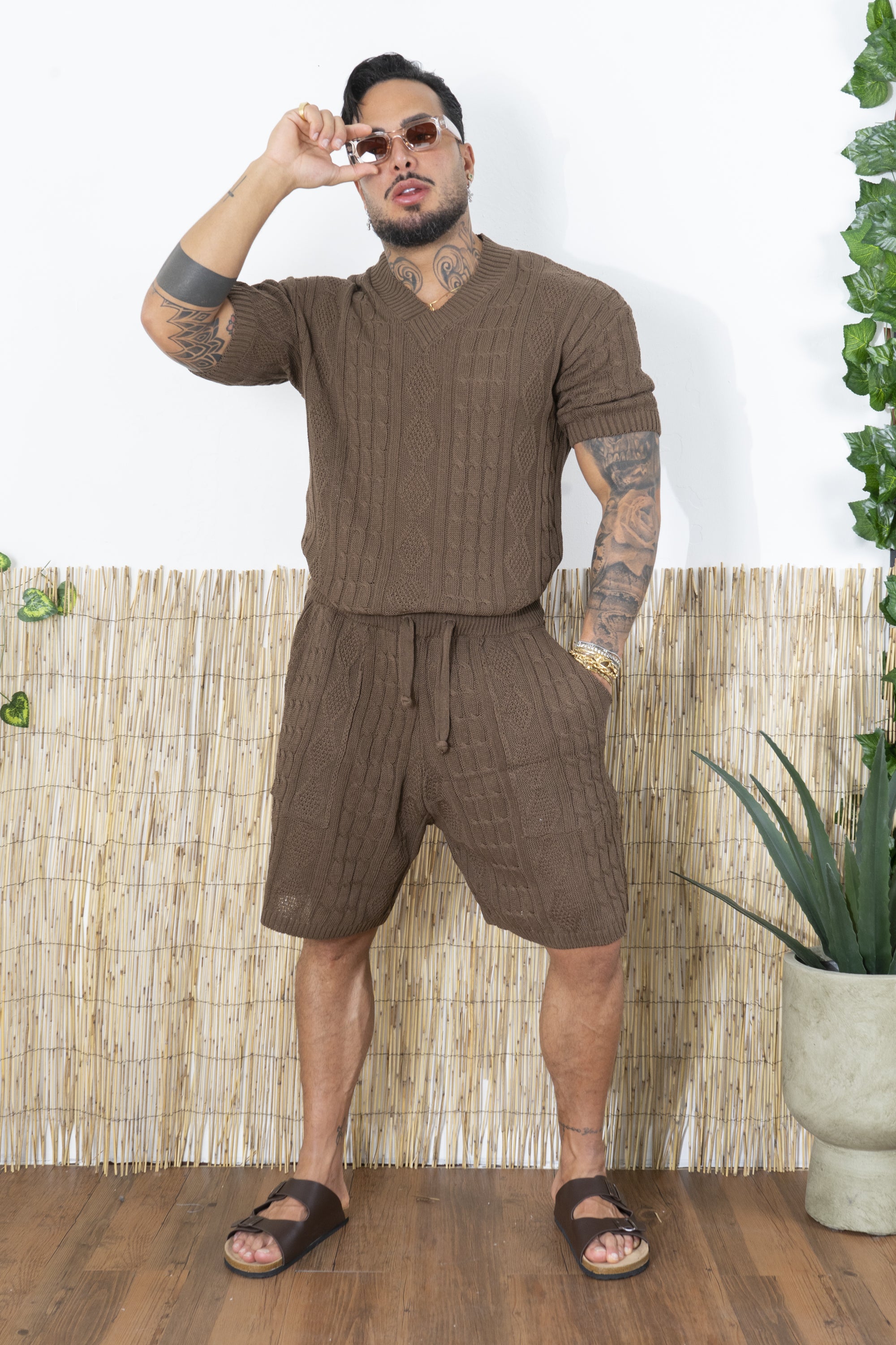 Completo Uomo in Maglia Treccia Scollo a V Art. Cd103