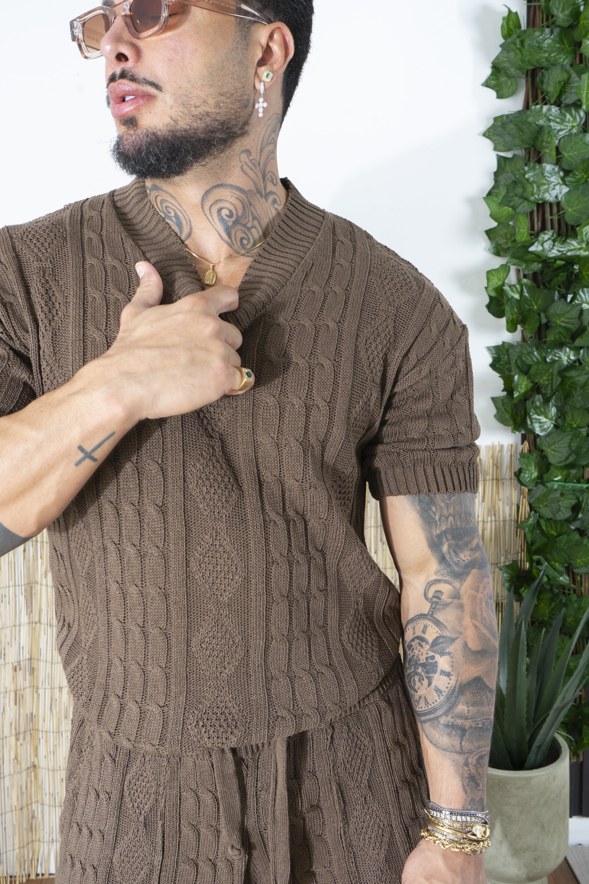 Completo Uomo in Maglia Treccia Scollo a V Art. Cd103
