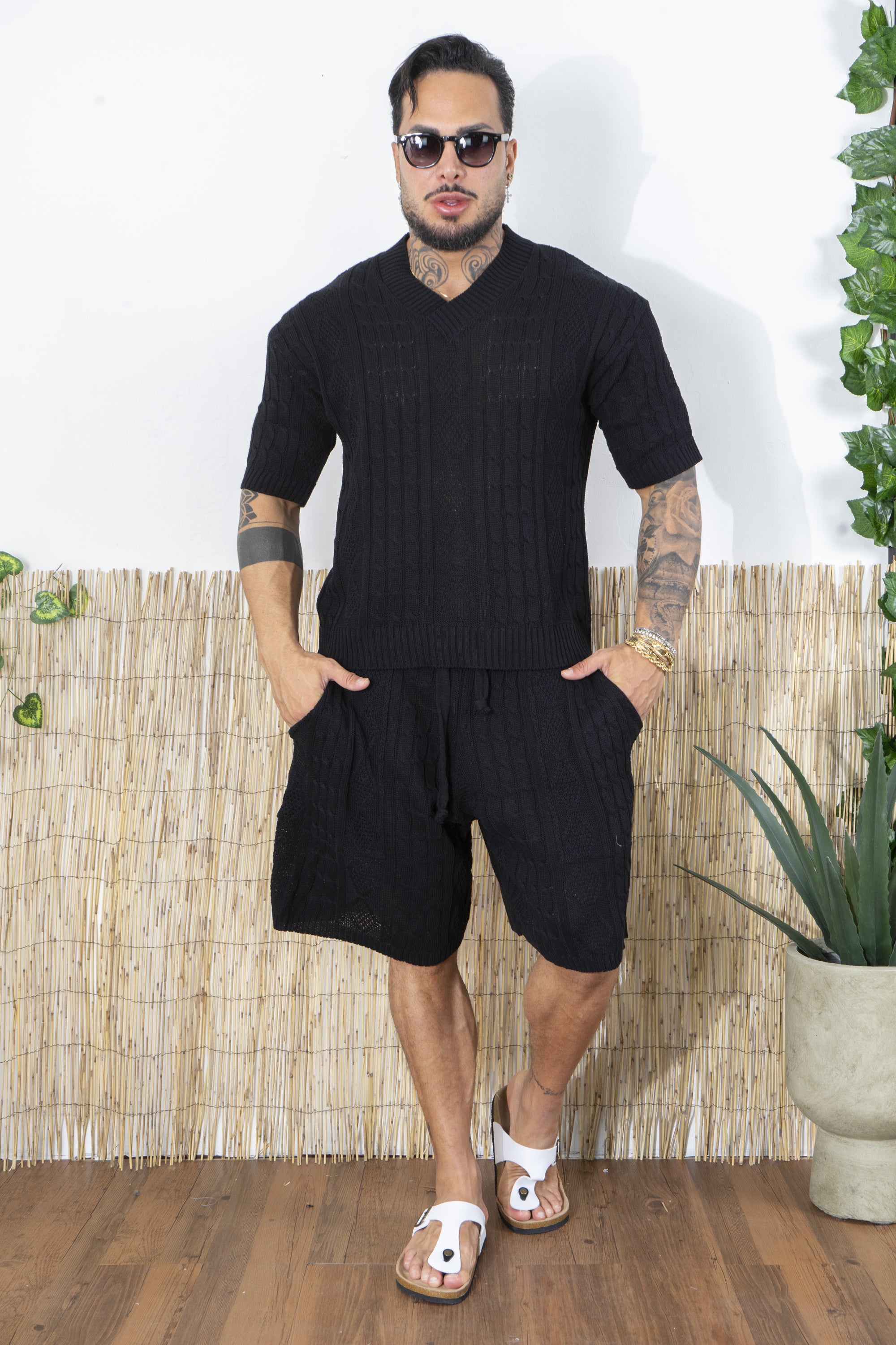 Completo Uomo in Maglia Treccia Scollo a V Art. Cd103