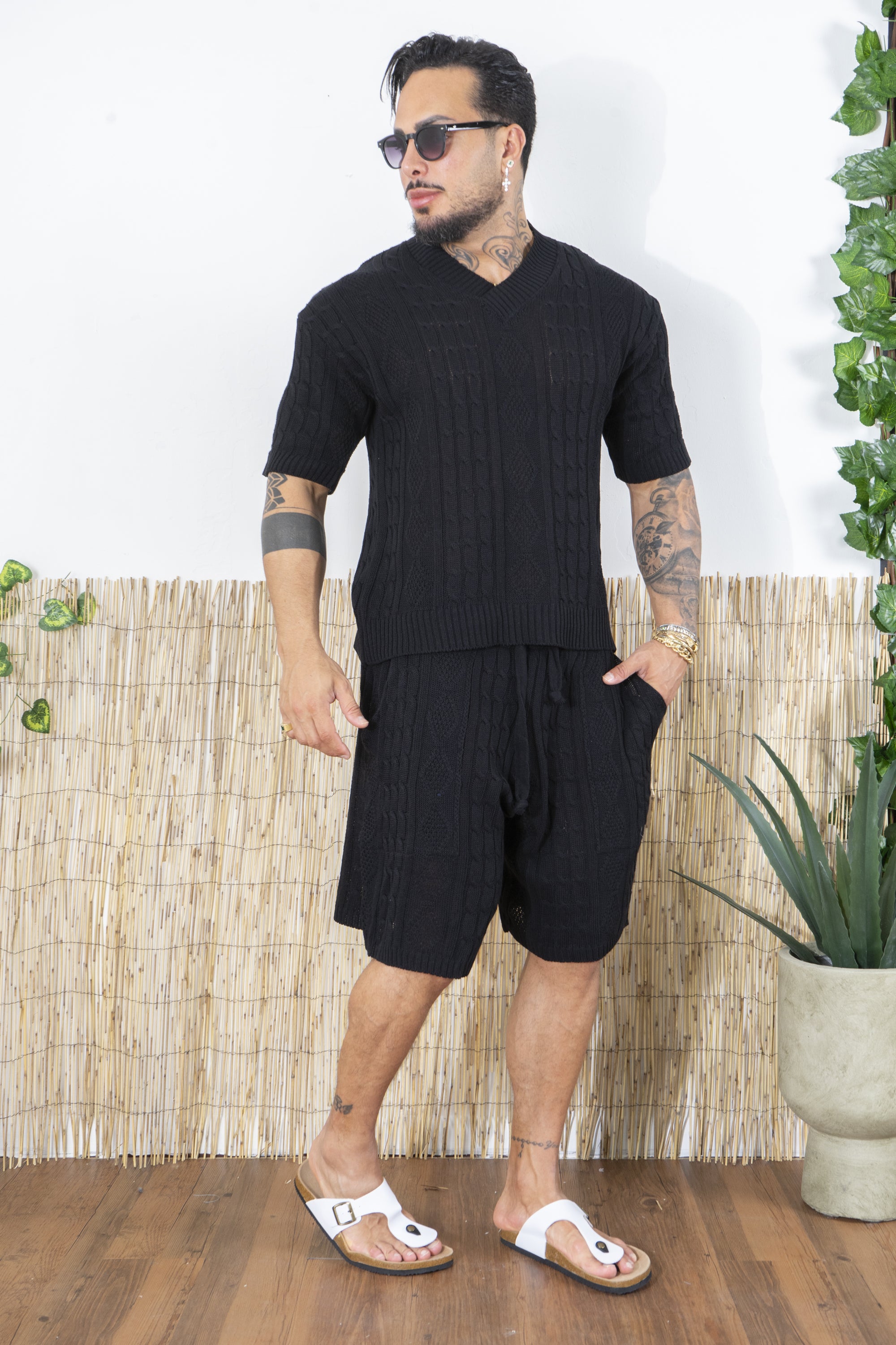 Completo Uomo in Maglia Treccia Scollo a V Art. Cd103