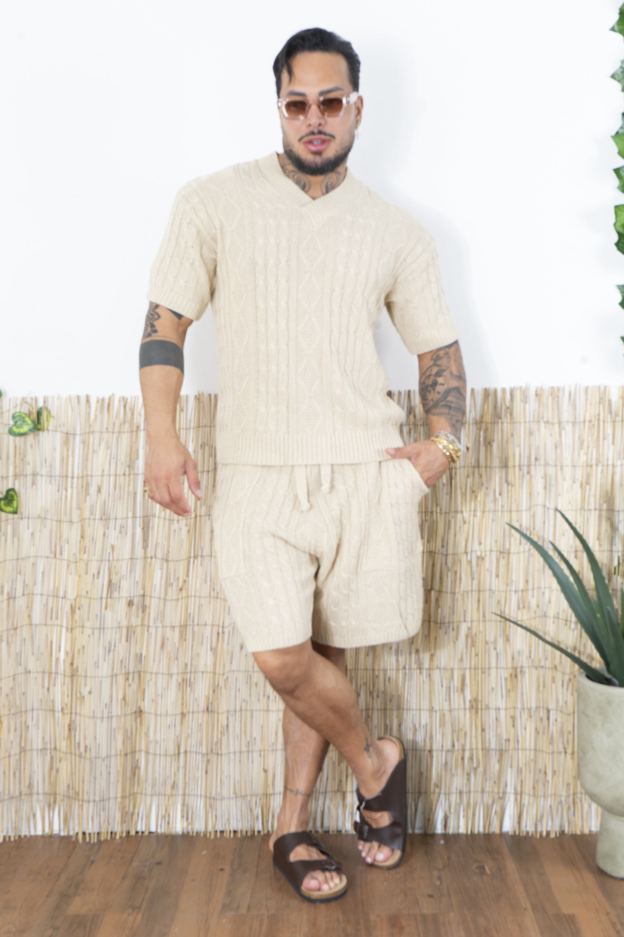 Completo Uomo in Maglia Treccia Scollo a V Art. Cd103