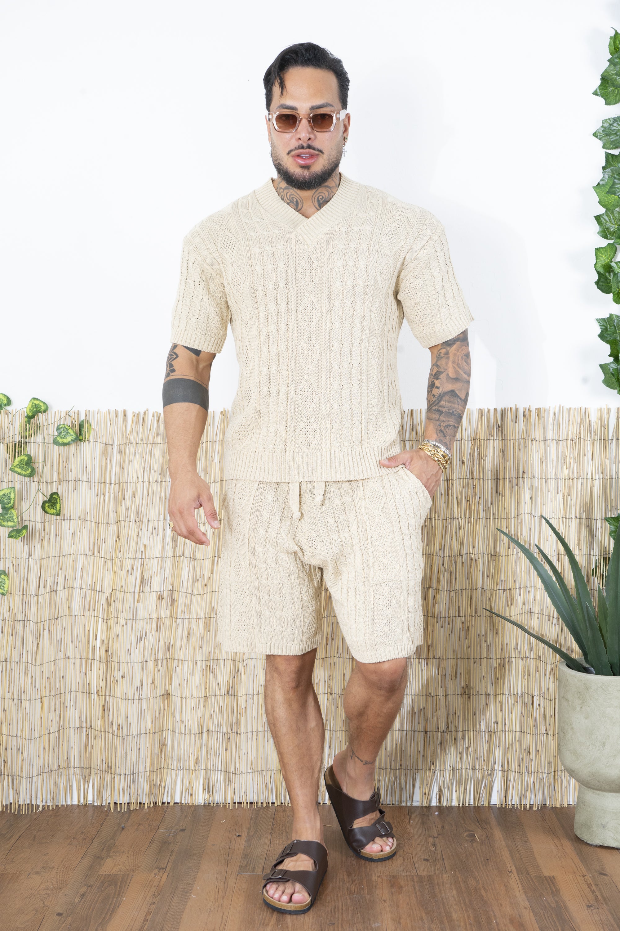 Completo Uomo in Maglia Treccia Scollo a V Art. Cd103
