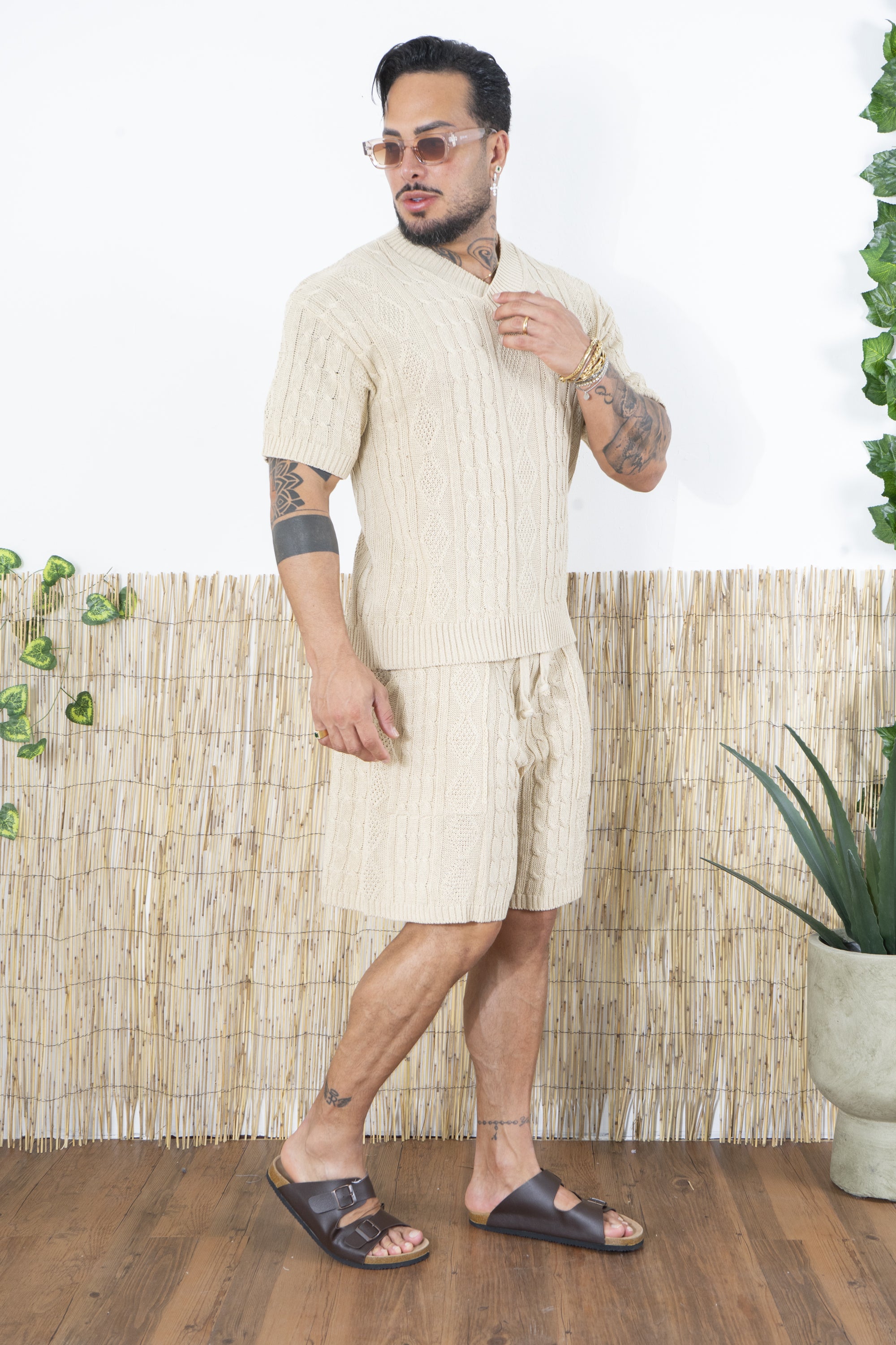 Completo Uomo in Maglia Treccia Scollo a V Art. Cd103