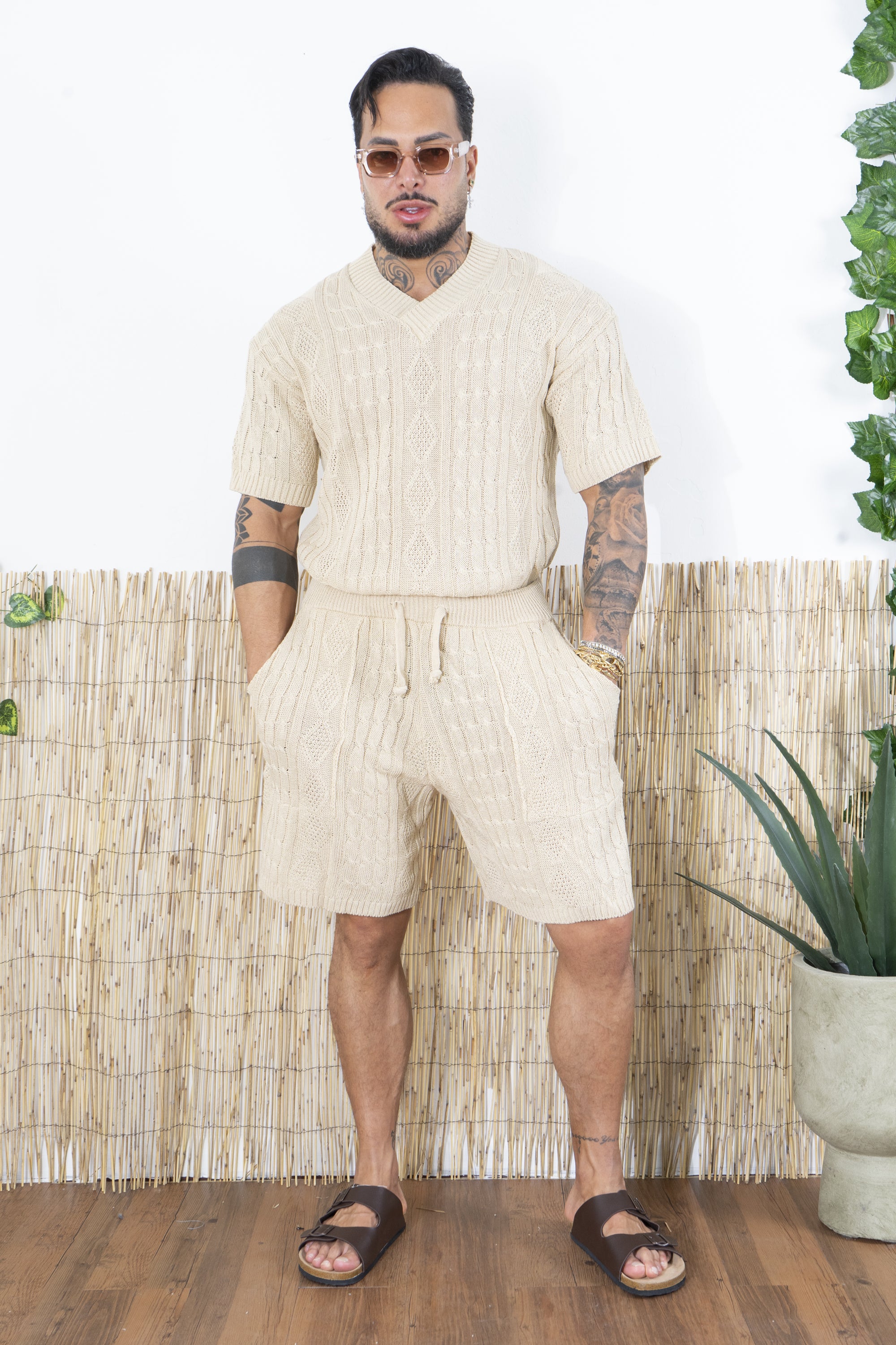 Completo Uomo in Maglia Treccia Scollo a V Art. Cd103