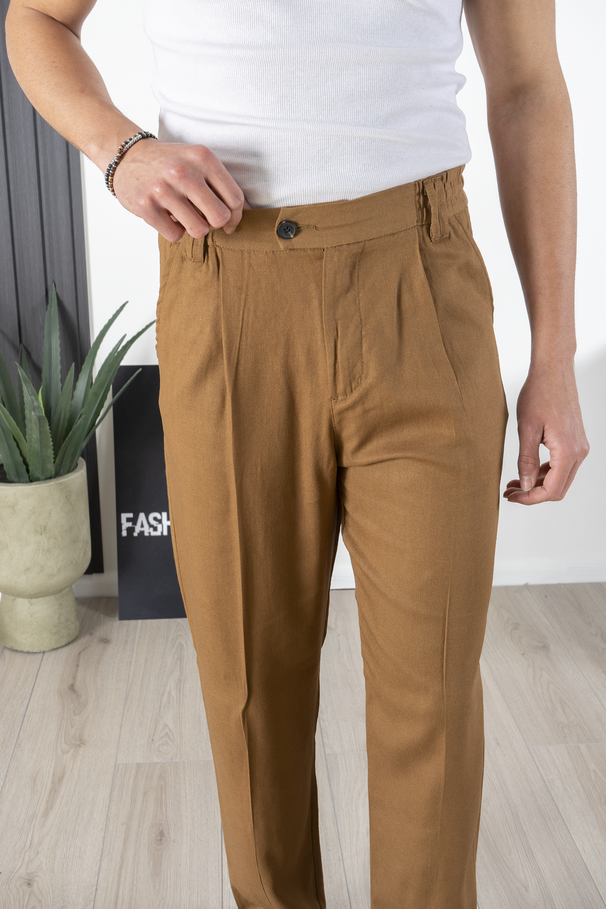 Pantalone in Lino Fondo Ampio Tinta Unita Art. Pt193