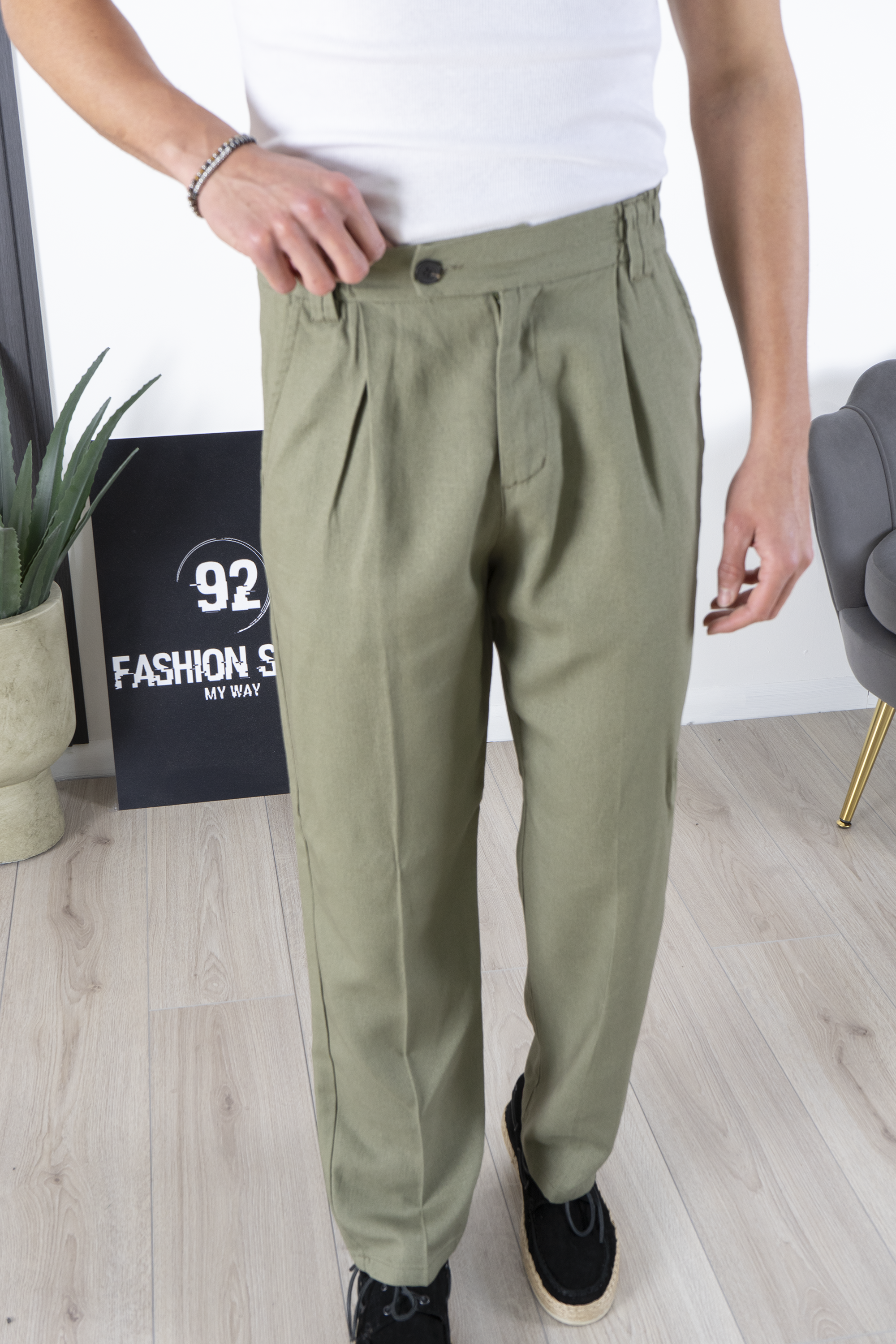 Pantalone in Lino Fondo Ampio Tinta Unita Art. Pt193