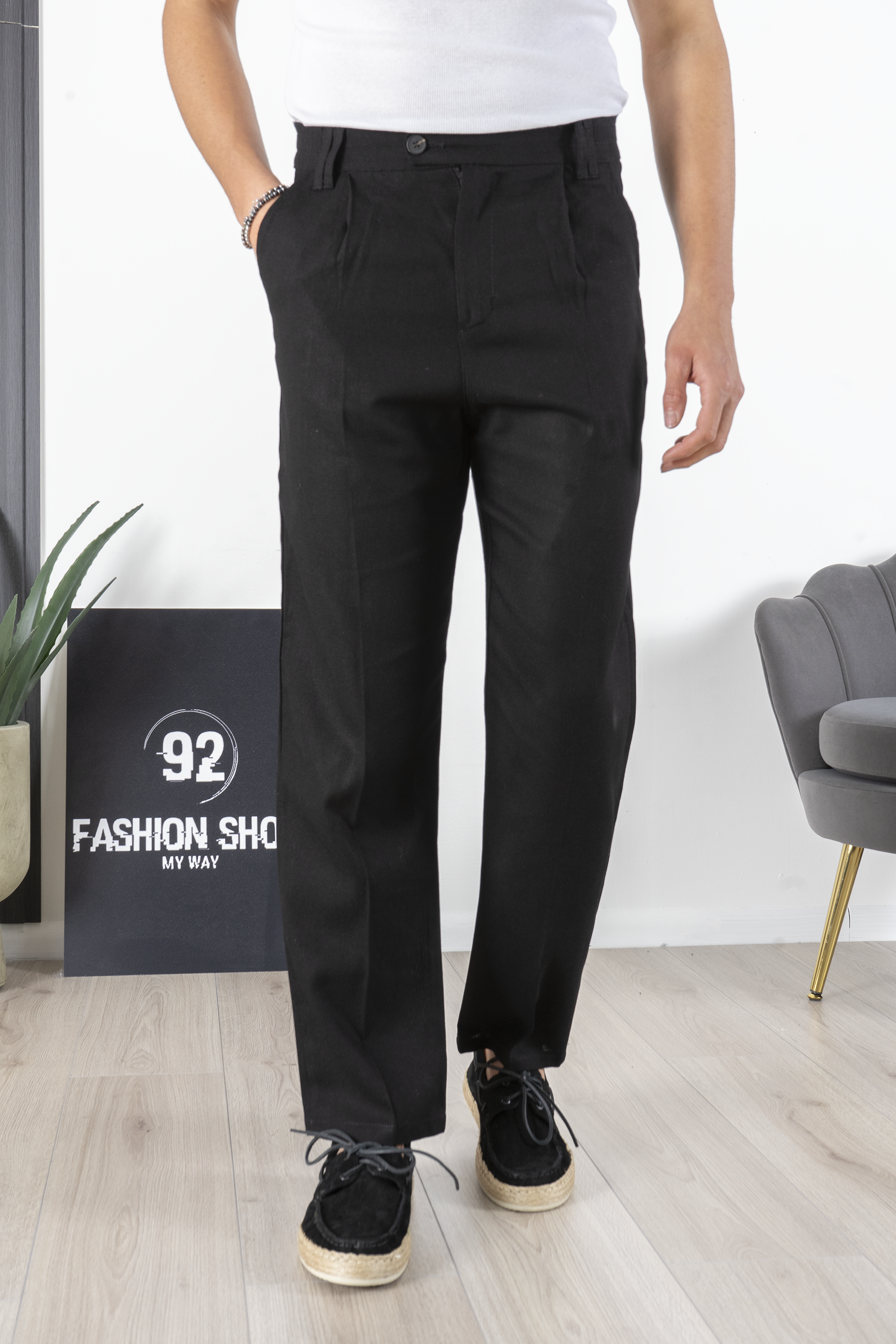 Pantalone in Lino Fondo Ampio Tinta Unita Art. Pt193