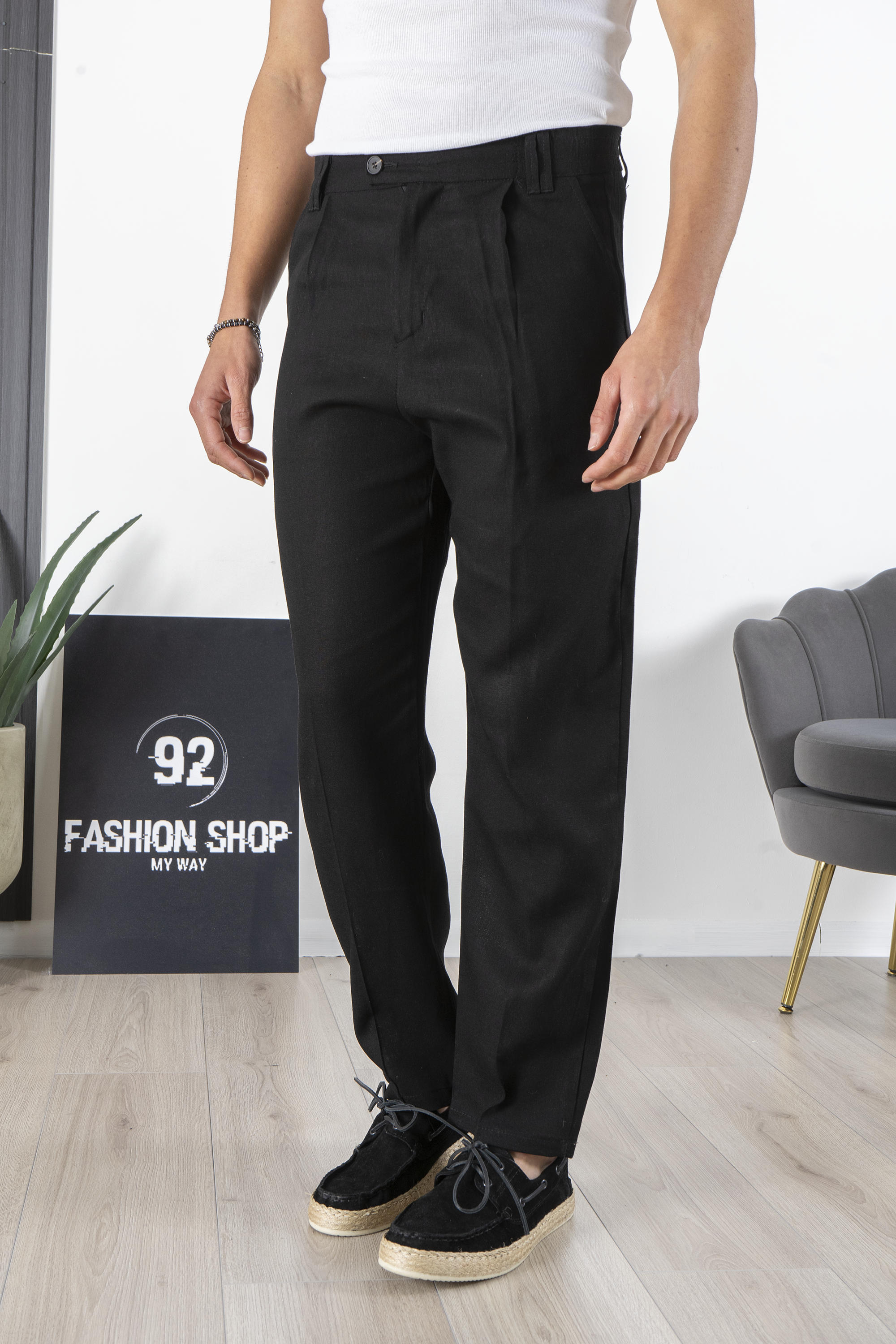 Pantalone in Lino Fondo Ampio Tinta Unita Art. Pt193