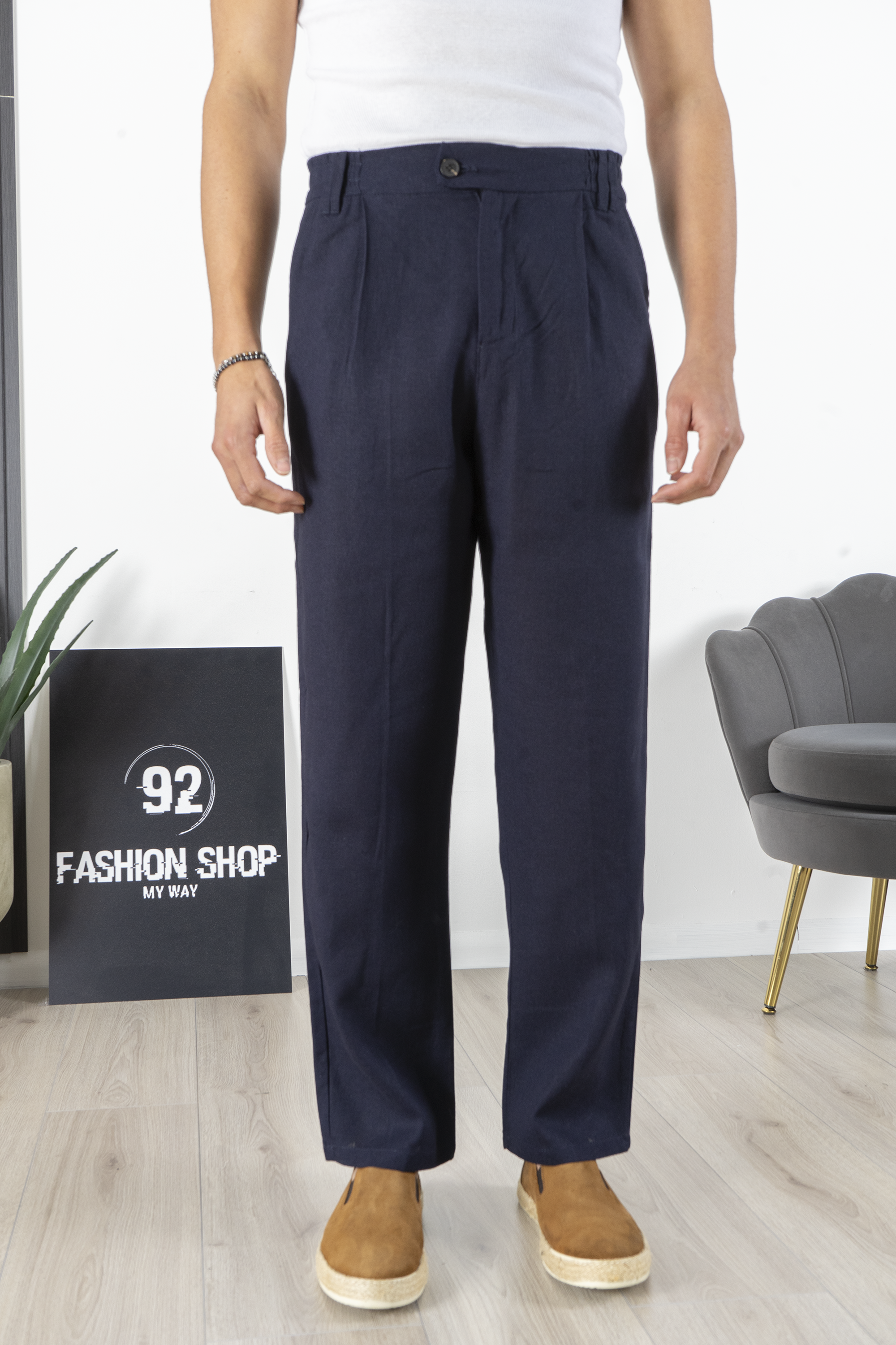 Pantalone in Lino Fondo Ampio Tinta Unita Art. Pt193