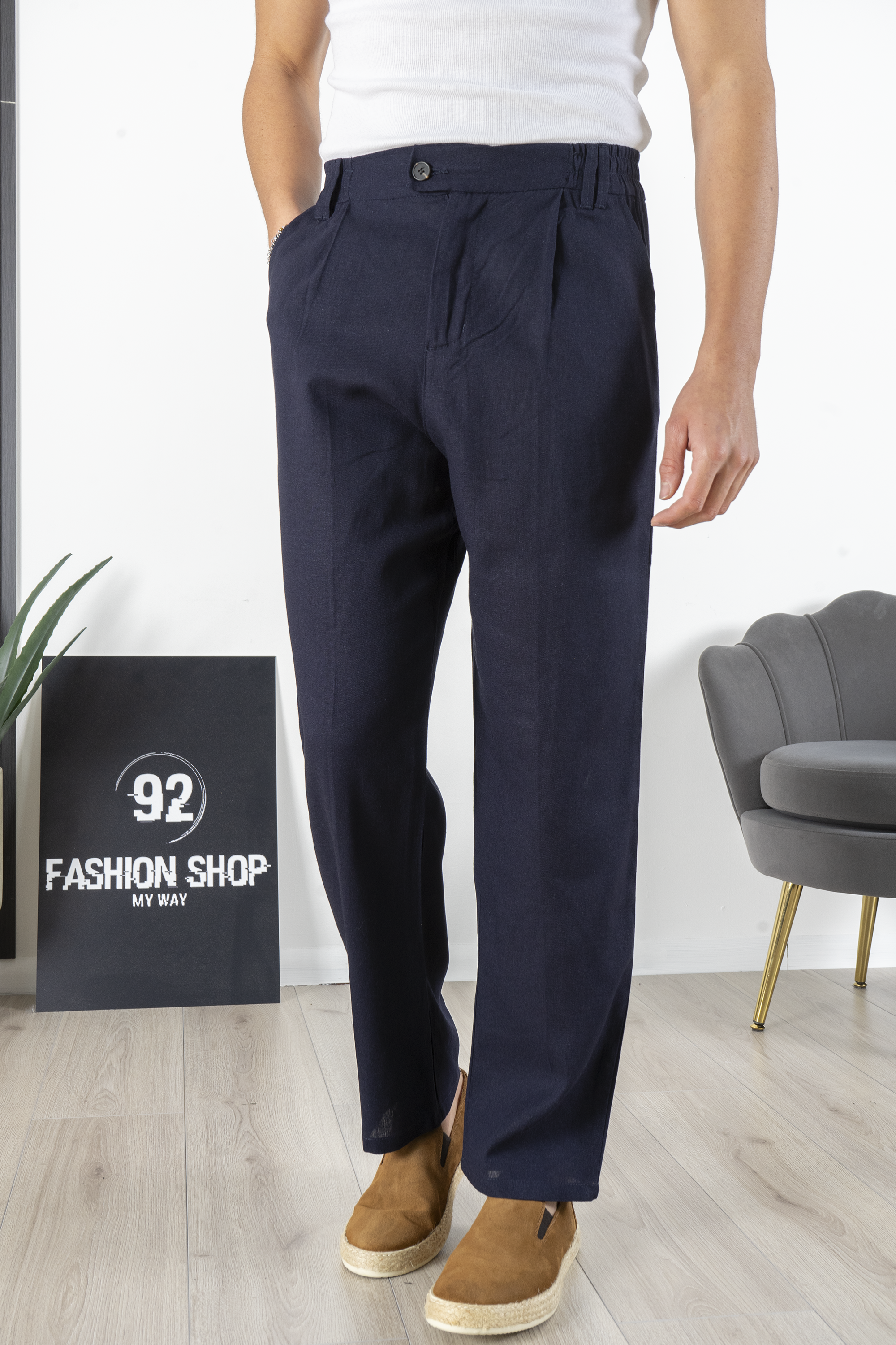 Pantalone in Lino Fondo Ampio Tinta Unita Art. Pt193