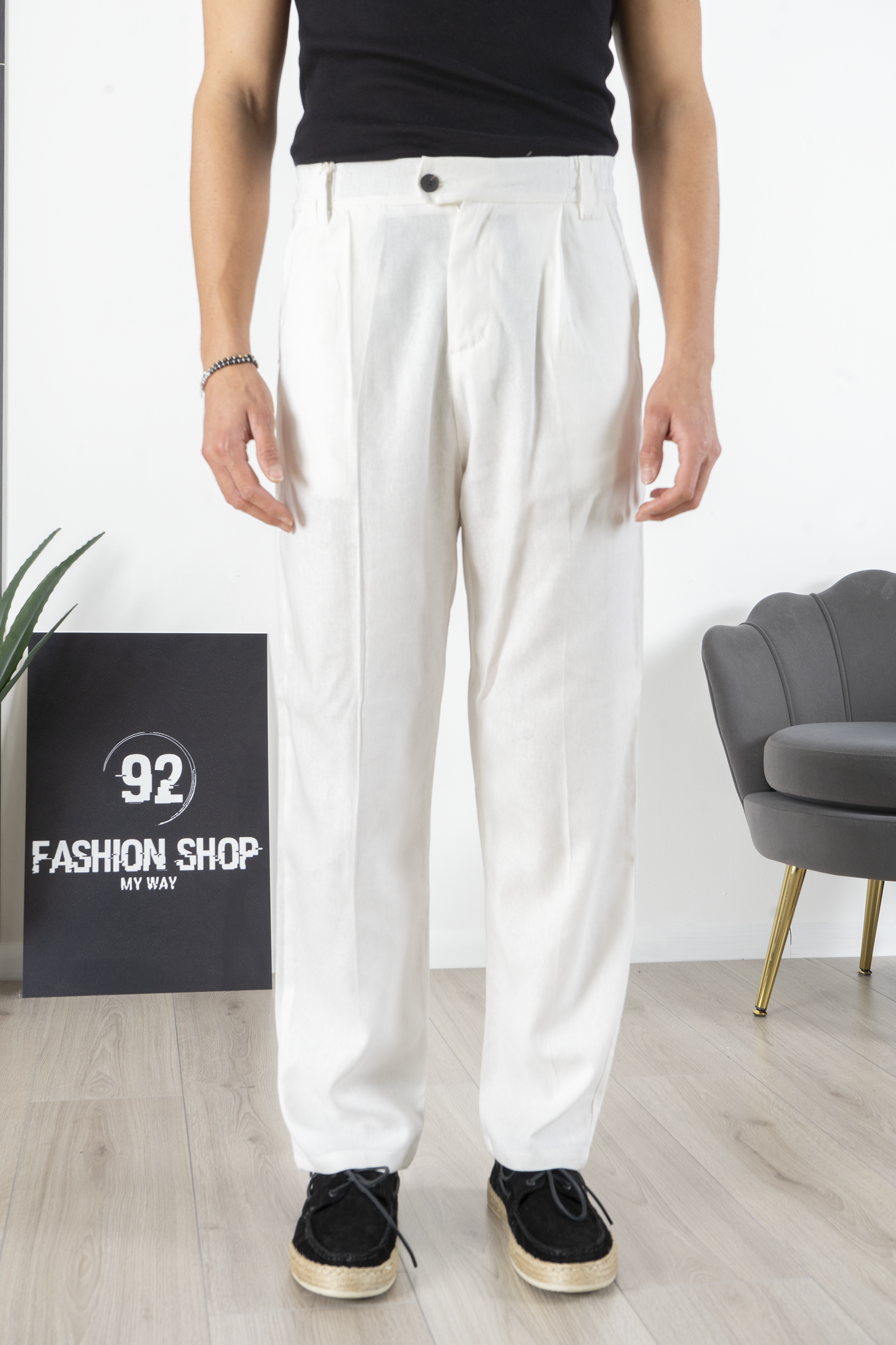 Pantalone in Lino Fondo Ampio Tinta Unita Art. Pt193