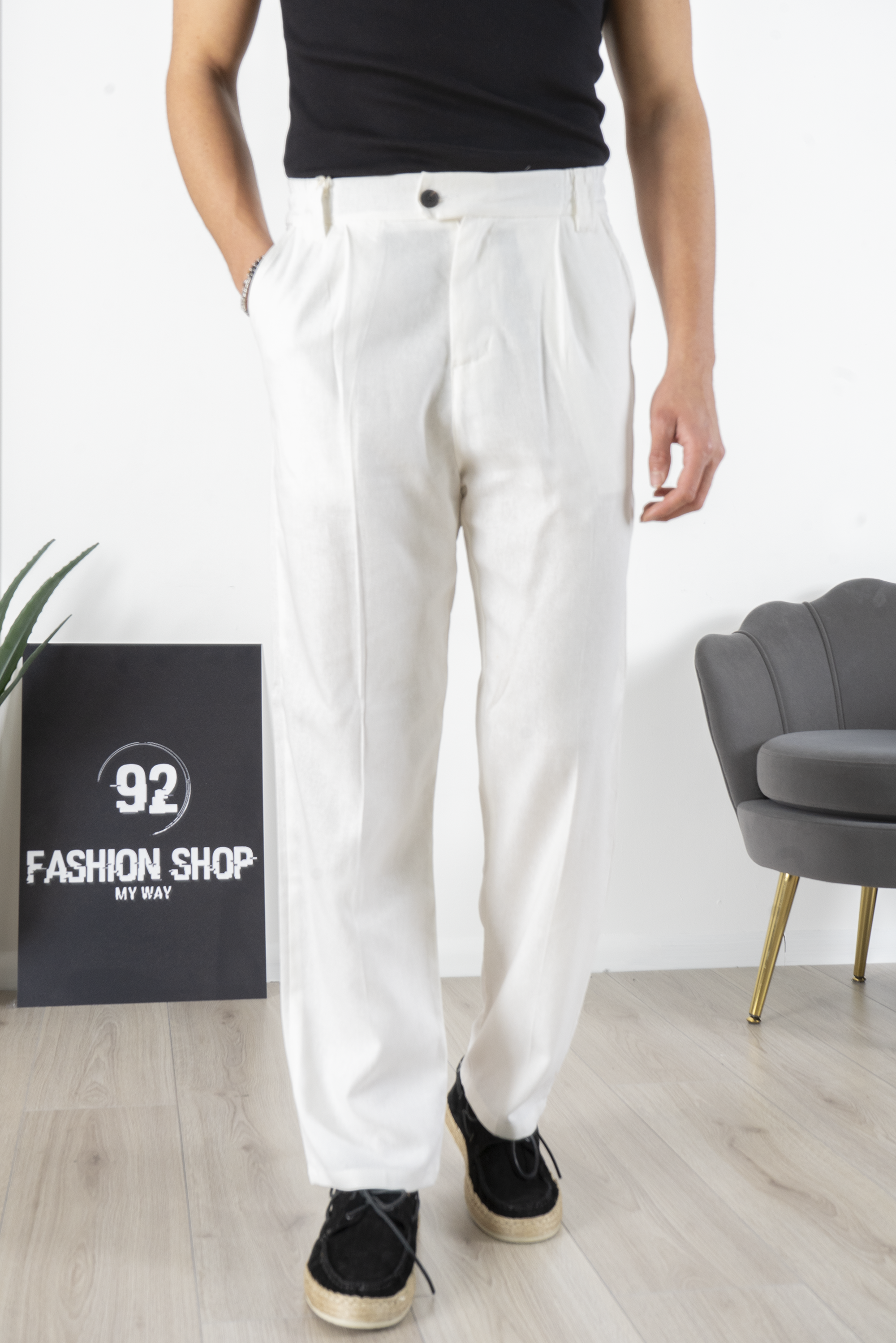 Pantalone in Lino Fondo Ampio Tinta Unita Art. Pt193