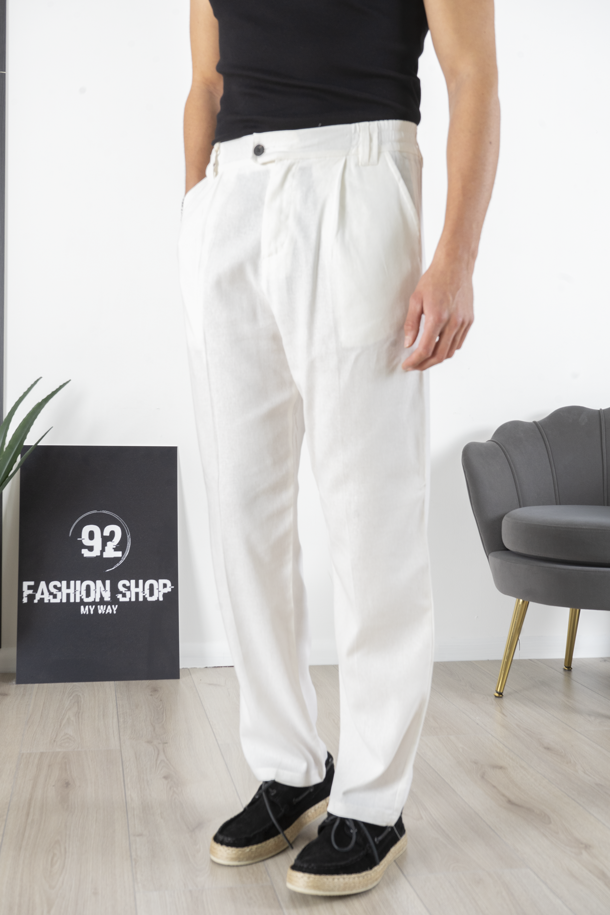 Pantalone in Lino Fondo Ampio Tinta Unita Art. Pt193