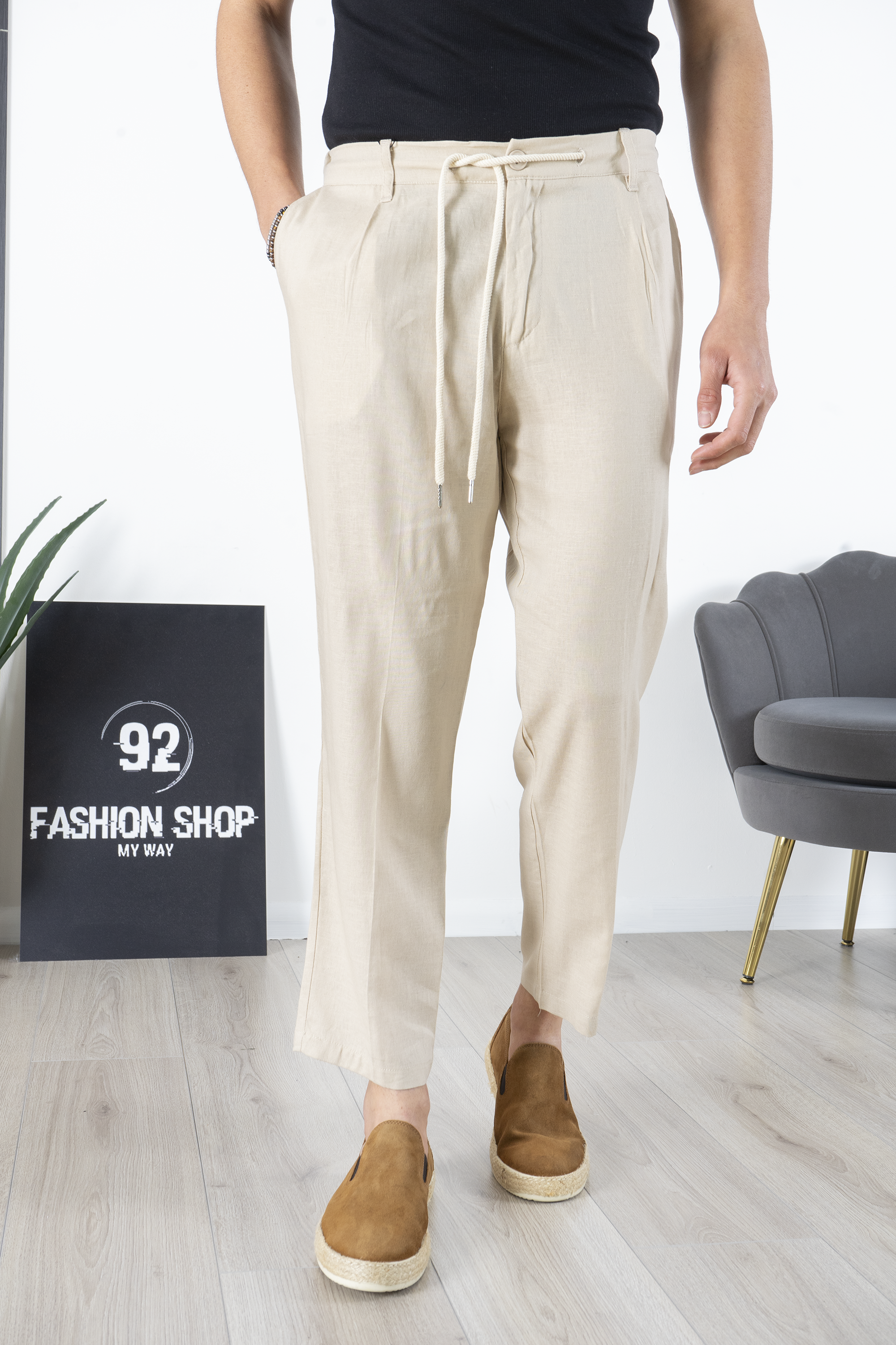 Pantalone In Lino Con Bottone e Coulisse Art. PT192