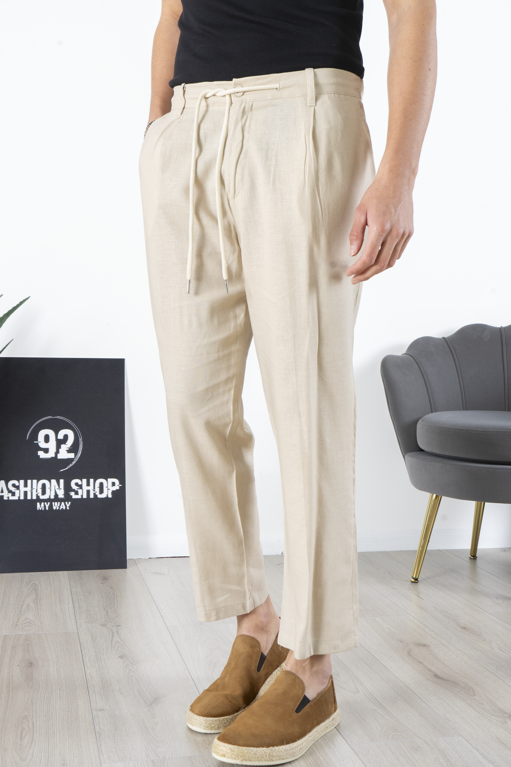 Pantalone In Lino Con Bottone e Coulisse Art. PT192