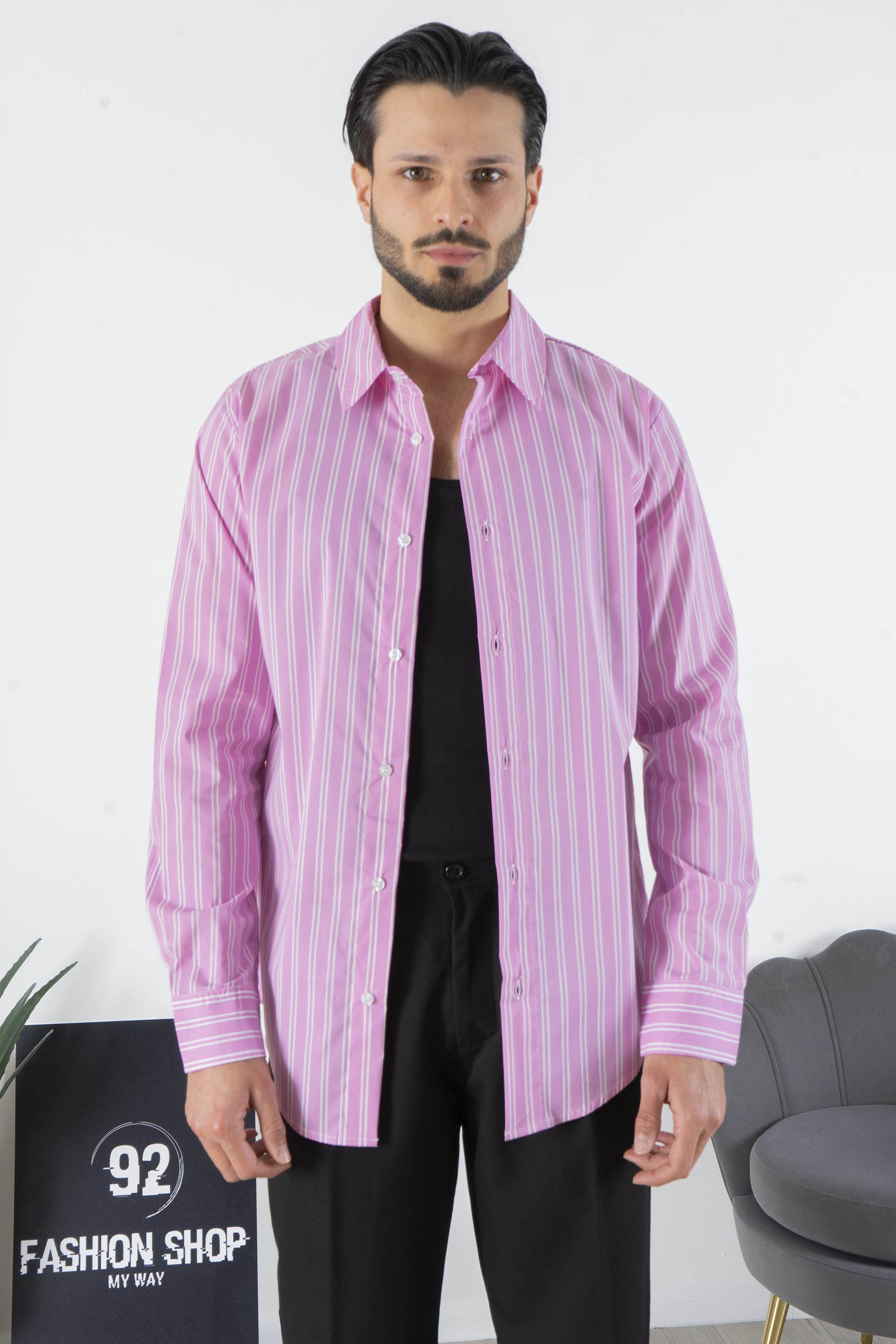 Camicia Uomo Fantasia Righe Larghe Art. Cm213