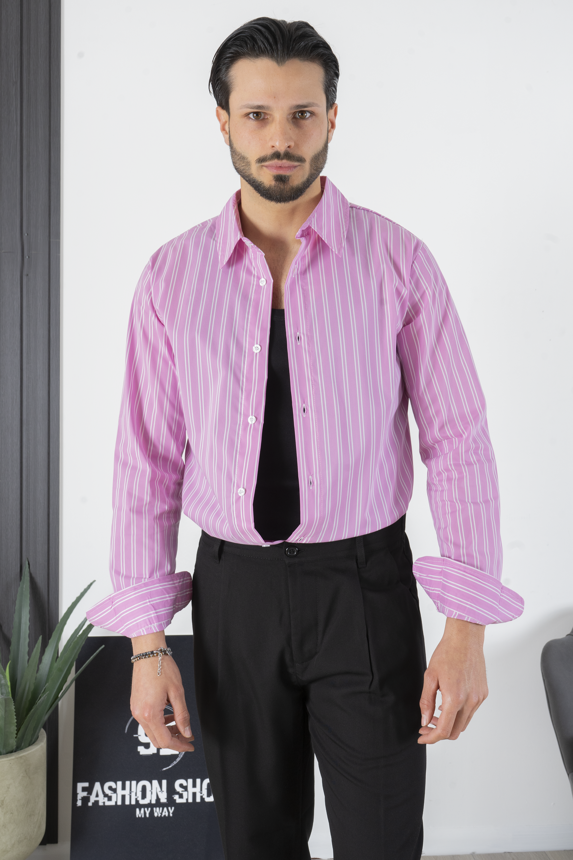 Camicia Uomo Fantasia Righe Larghe Art. Cm213