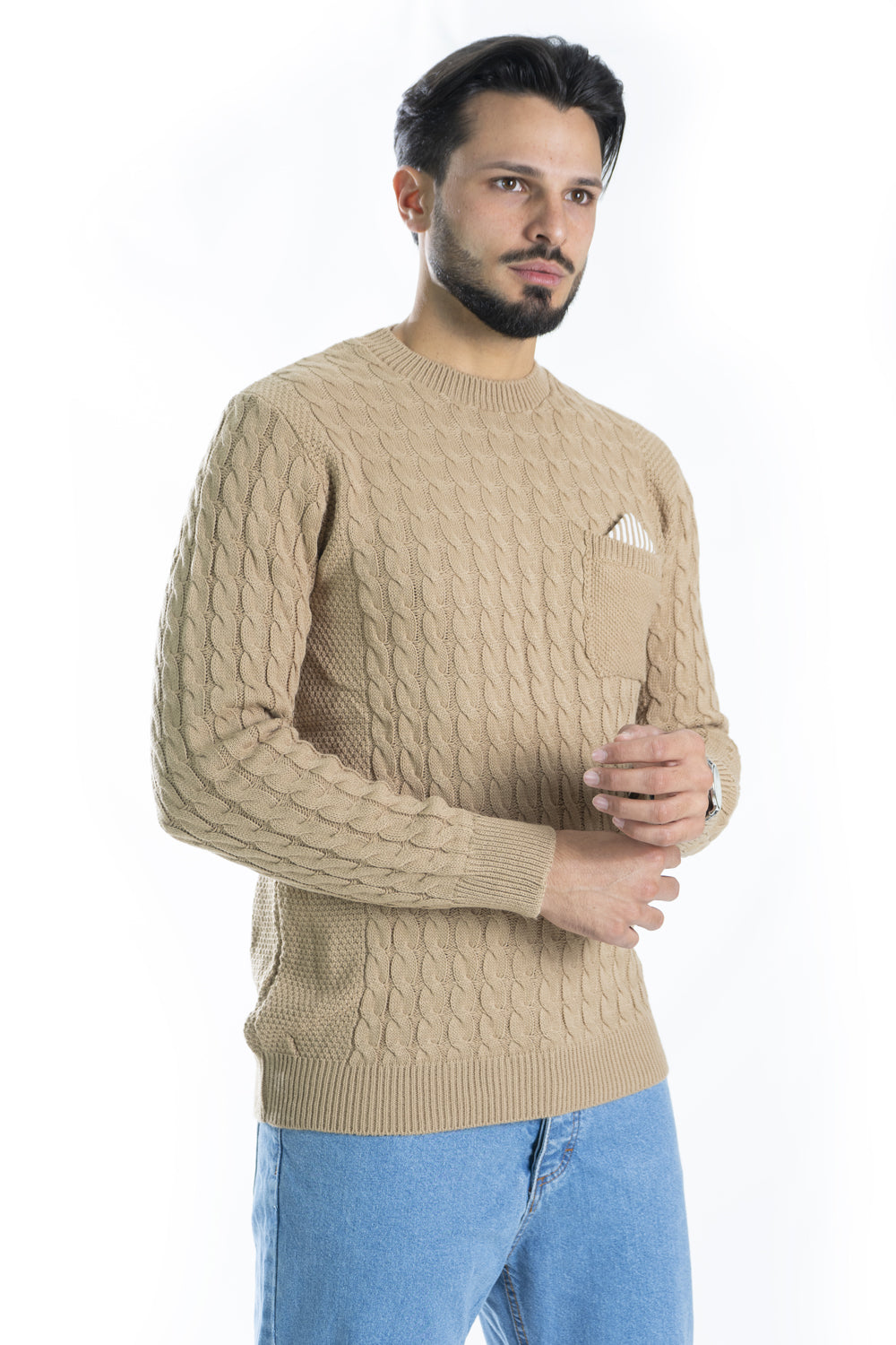 Maglione Uomo Pullover Fantasia Trecce Con Taschino Art. Mg101